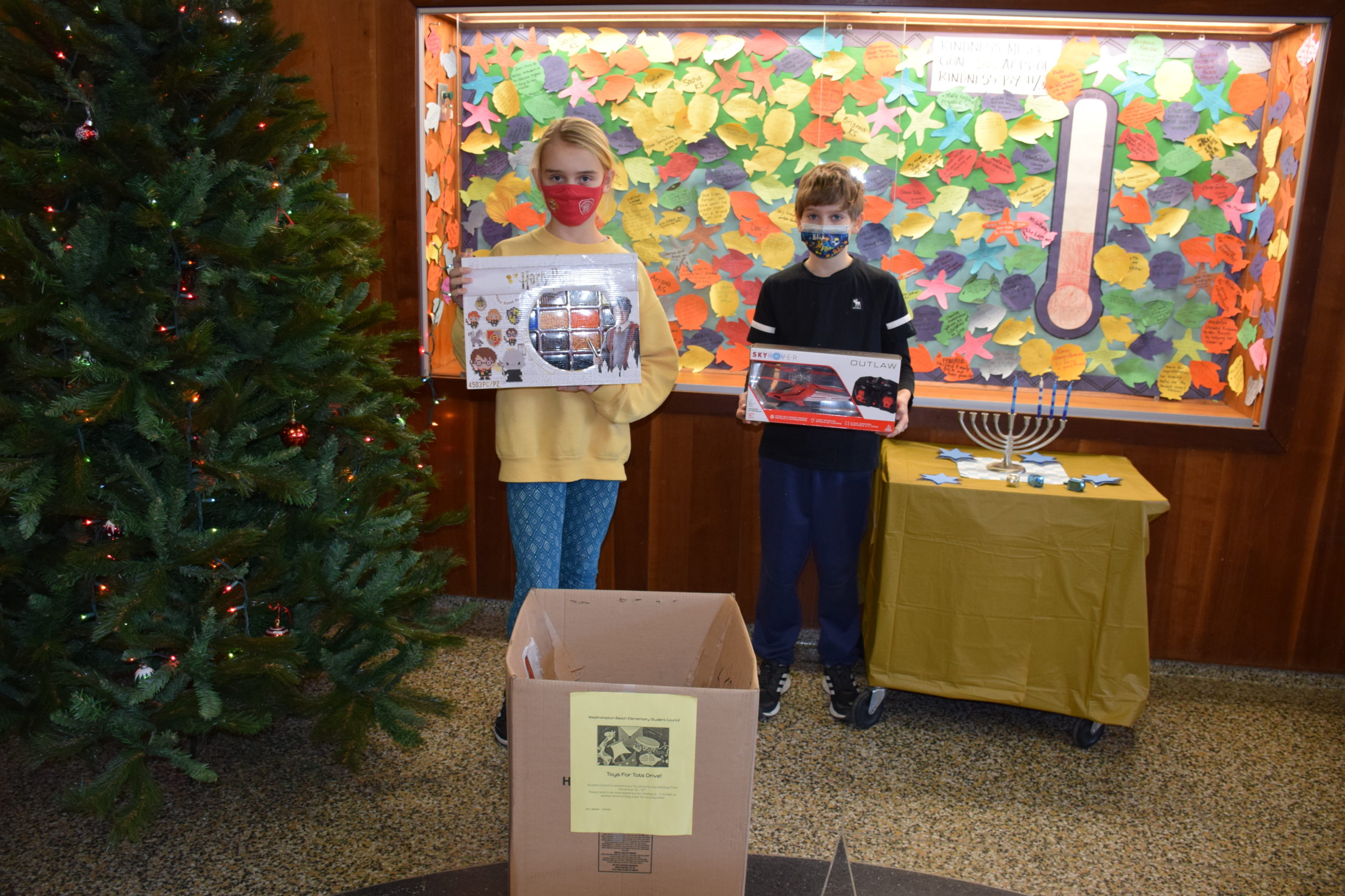 Members of the Westhampton Beach Elementary School Student Council kicked off their annual holiday toy drive. The students created signs and
collection boxes with a goal to amass as many toys as possible during the month of December. All of the toys will be donated to the Toys for Tots program.