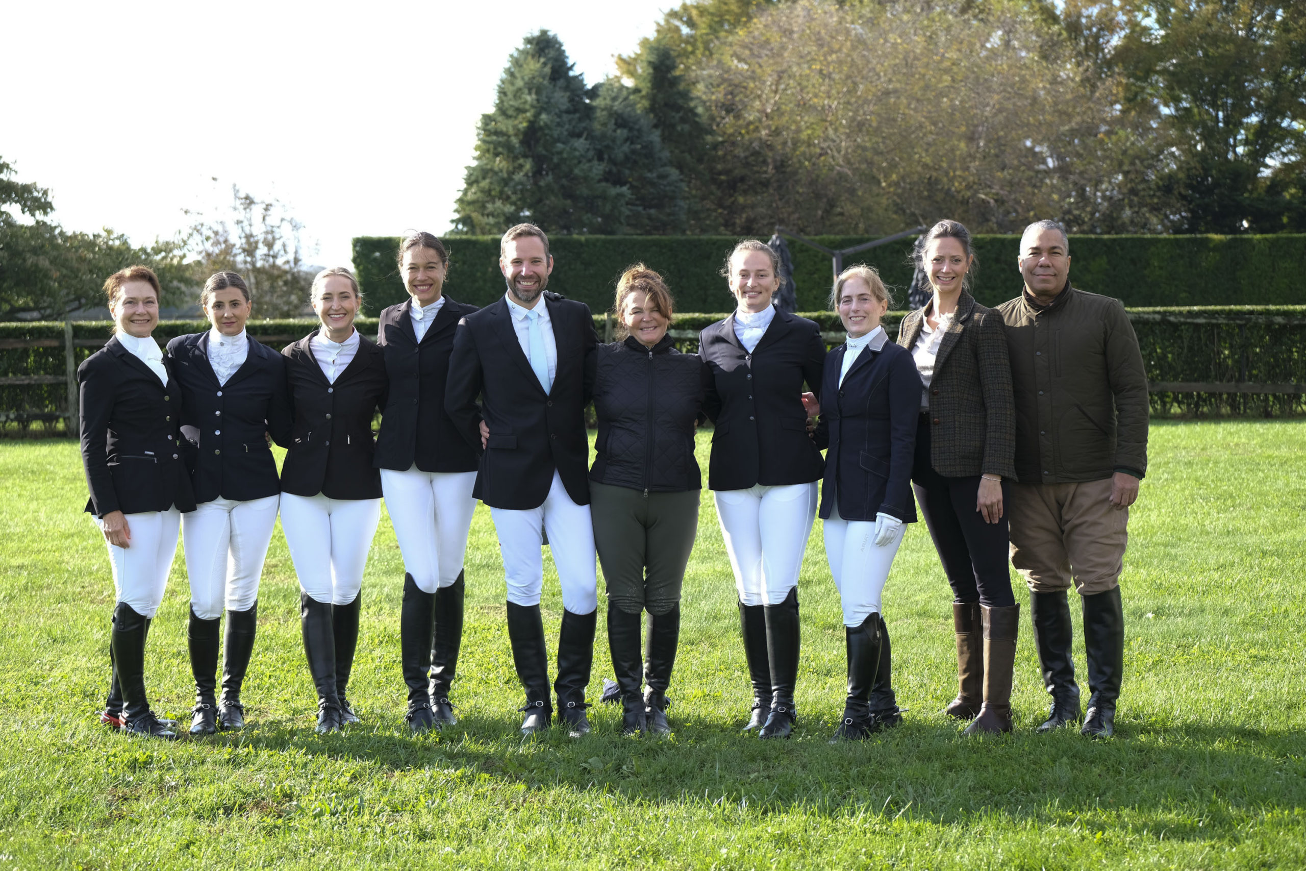 Diana Shiel, Natalie Mattson, Amalie Bandelier, Andressa Costa, Chris Ritchey, Rebecca Robin Wilson, Megan McCaffrey, Sandi Bresnick, Suzanne Hall, and Valentino Carlotti at Robin Stables inaugural “Fall Fling,”  Dressage Horse Show at Mecox Bay Farms in Bridgehampton on October 31.The event was directed and produced by renowned international Trainer and past member of the British Equestrian Team, Rebecca Robin Wilson. Throughout the day, seven riders competed in various professional dressage tests ranging from Introductory to Freestyle. The event culminated in awards with Andressa Costa of Sag Harbor taking home Grand Champion and Chris Ritchey of East Hampton, Reserve Champion.  ROB RICH