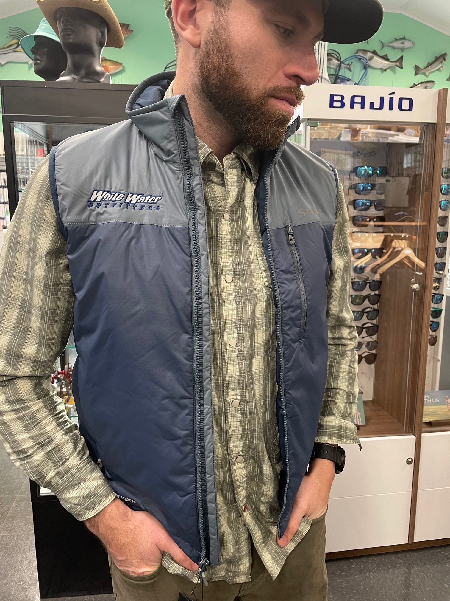 White Water Outfitters has partnered with Simms on some of its new apparel, like this insulated vest.