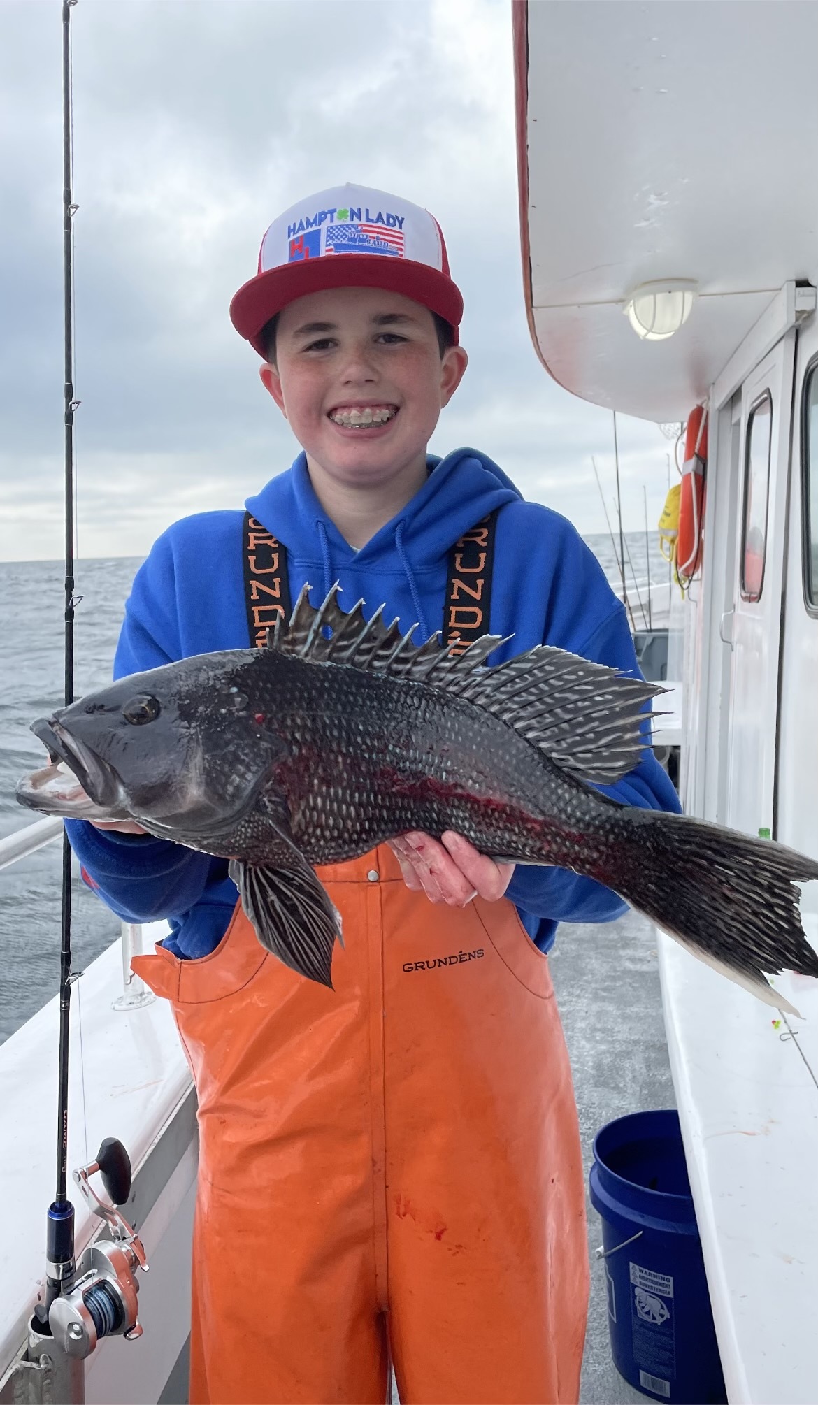 Kevin Kelly of Hampton Bays got in some last licks on the black sea bass aboard the Hampton Lady before the season closed on December 31.