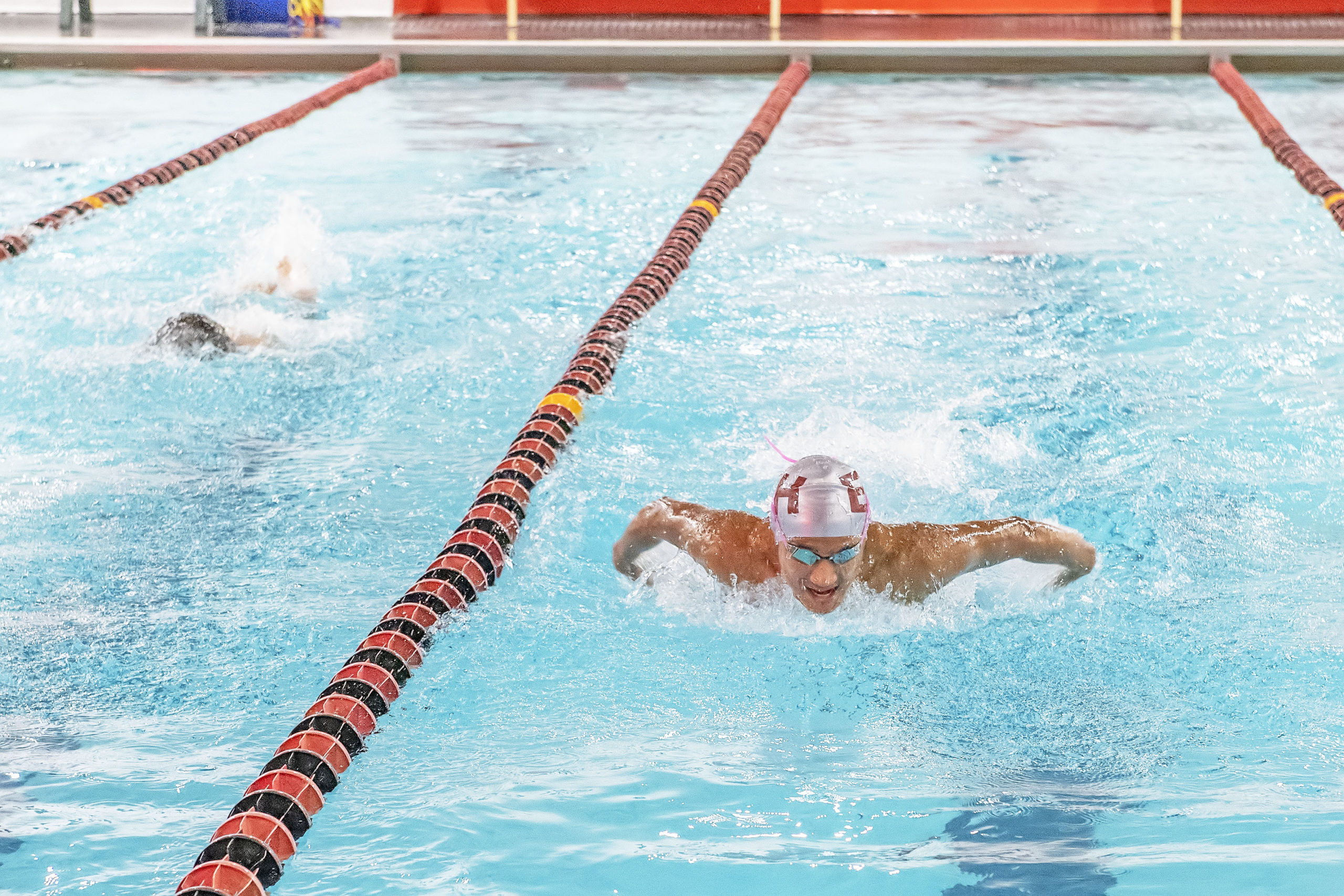East Hampton's Tenzin Tamang swims the butterfly portion of the 200-yard individual medley.