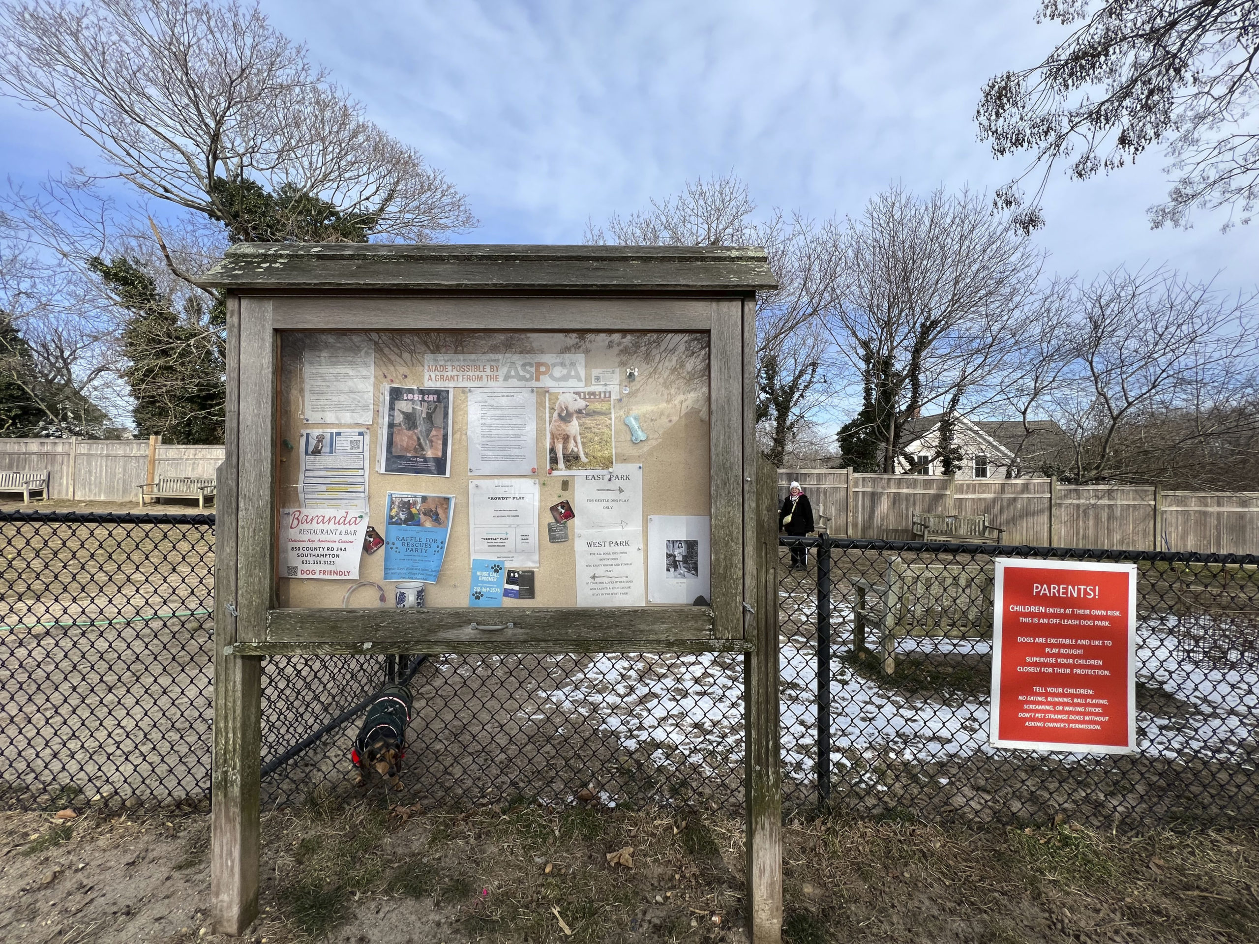 Rules and guidelines posted at the Southampton Village Dog Park.  DANA SHAW