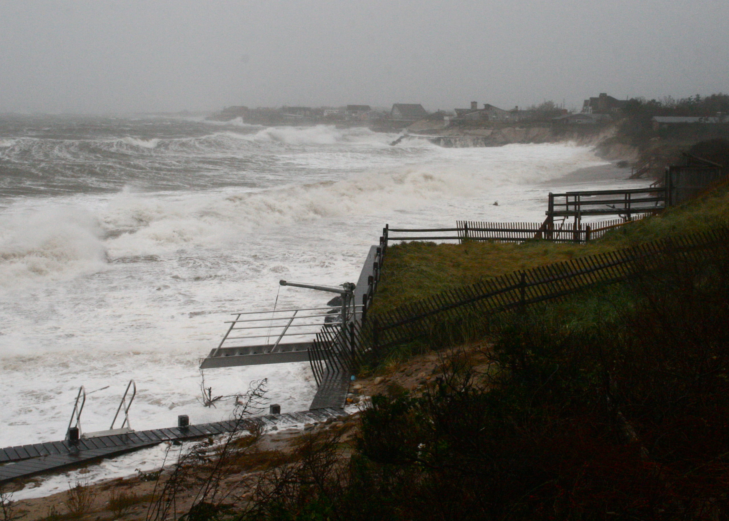 Houses on Soundview Drive in Montauk are pummeled by a storm.  EXPRESS FILE