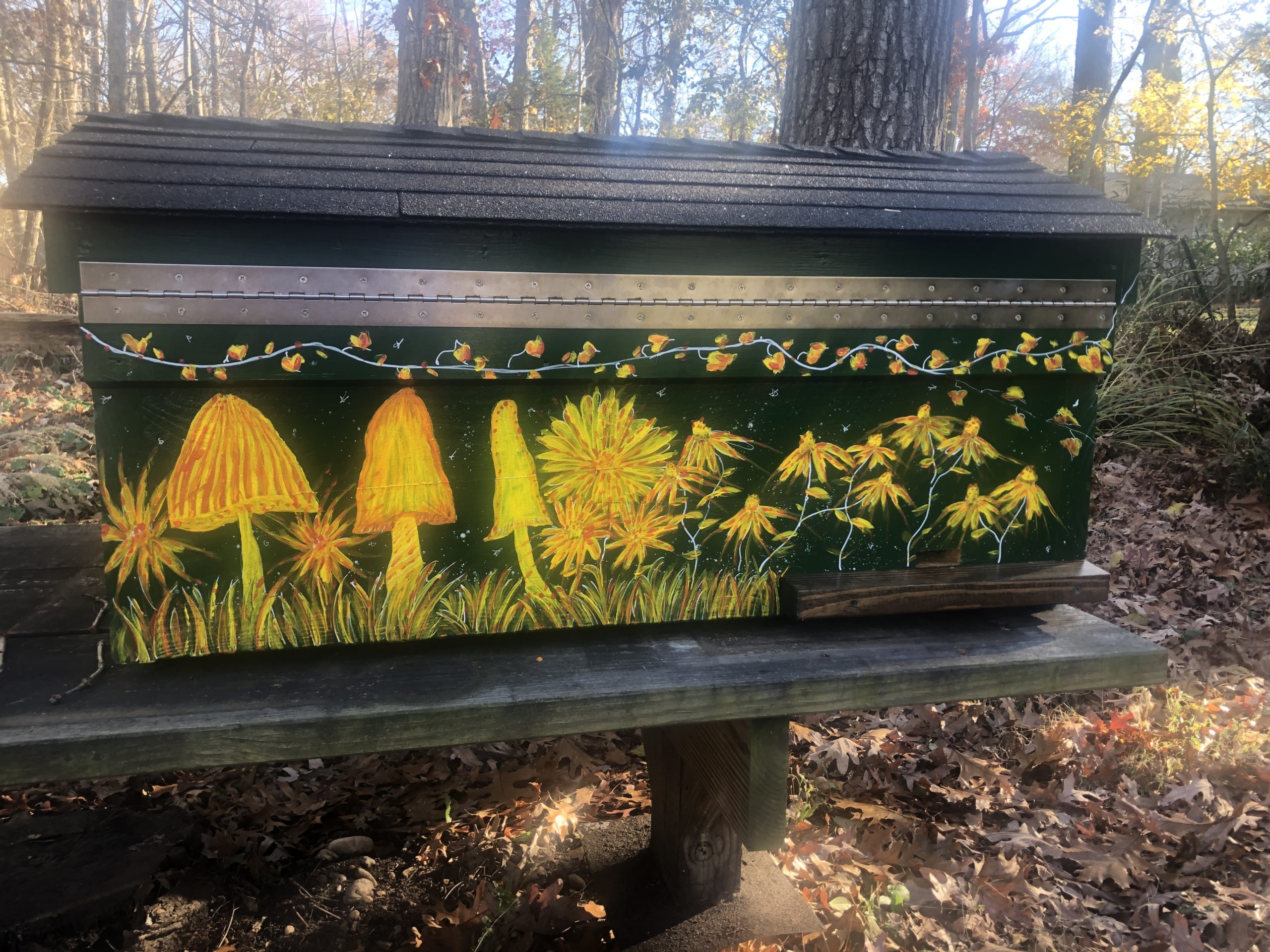 The Langstroth long hive offers a broad canvas for bee-friendly art.