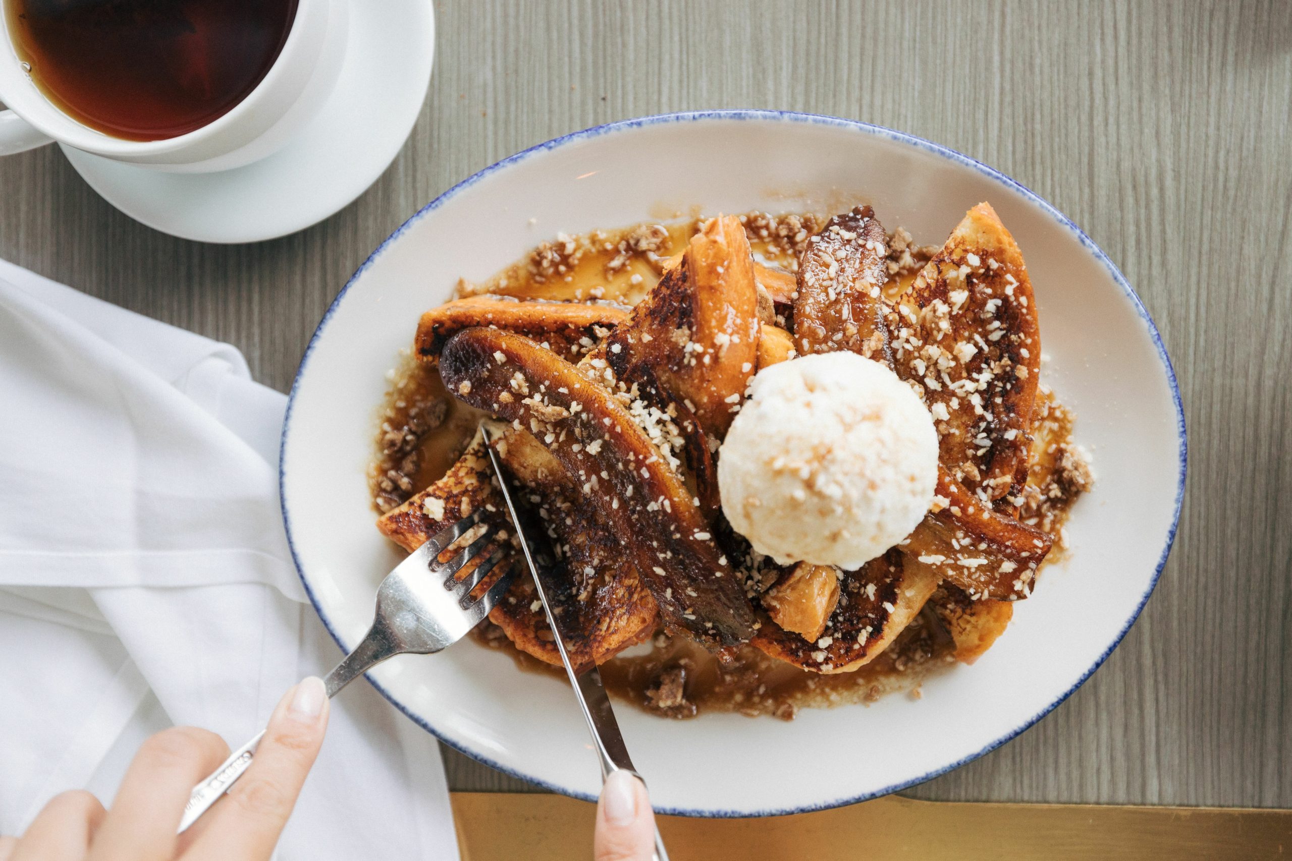 Bananas Foster French toast is on the brunch menu at Gurney's in Montauk.