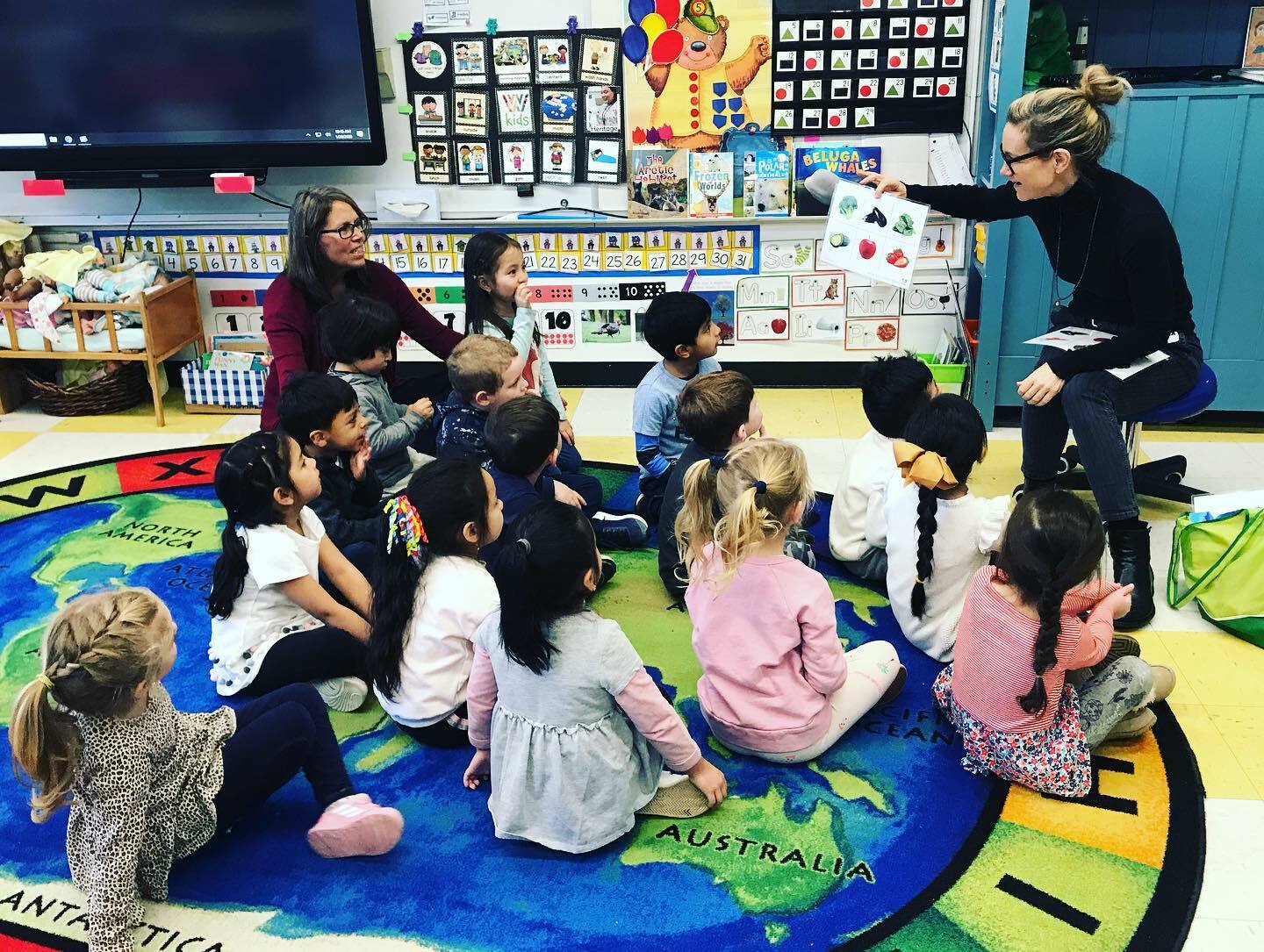 Samantha Christie, right, and a class of WKids at John Marshall Elementary School in East Hampton. COURTESY WELLNESS FOUNDATION