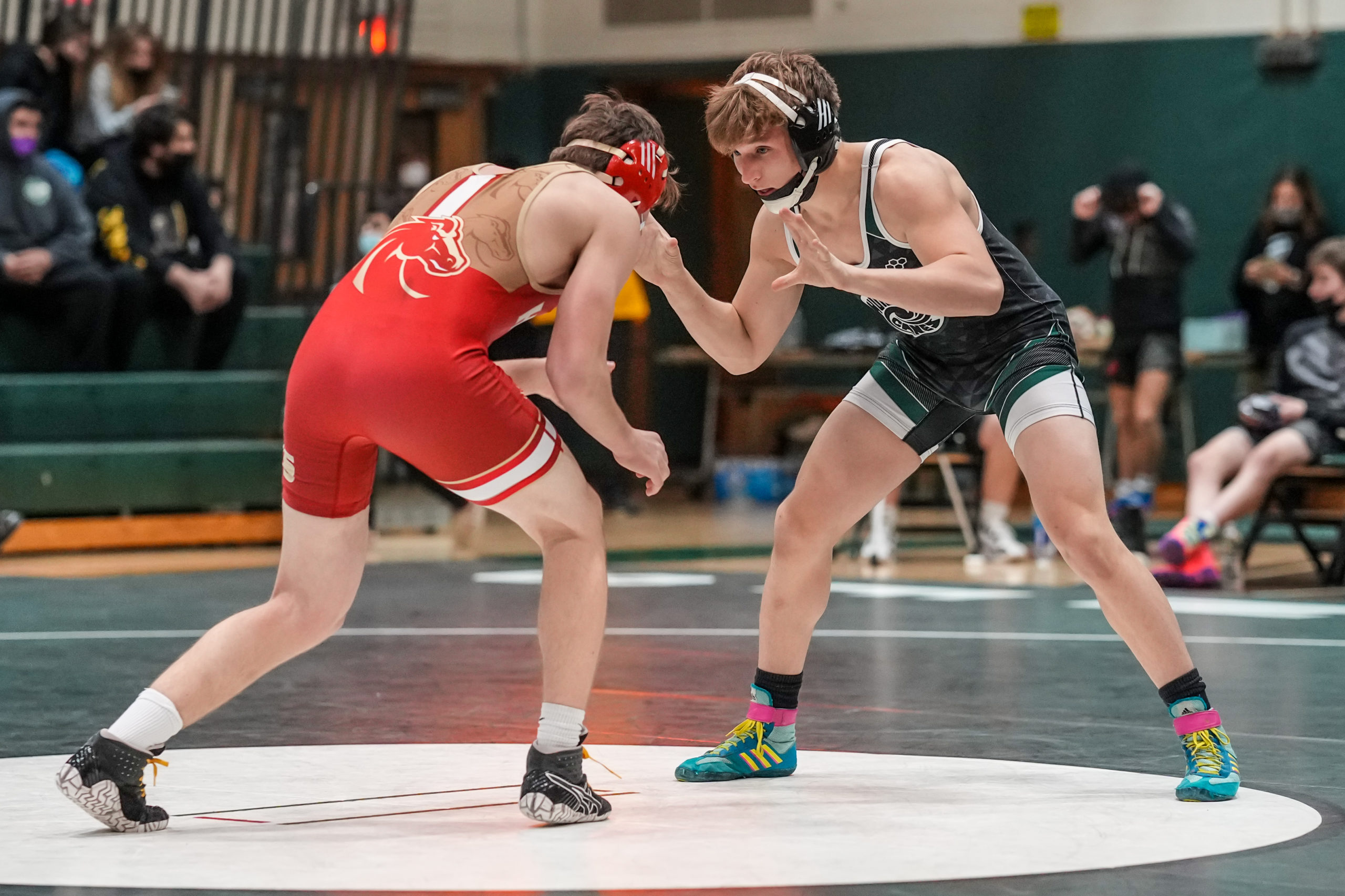 Dom Jurgel looks for an opening on his Hills West opponent.
