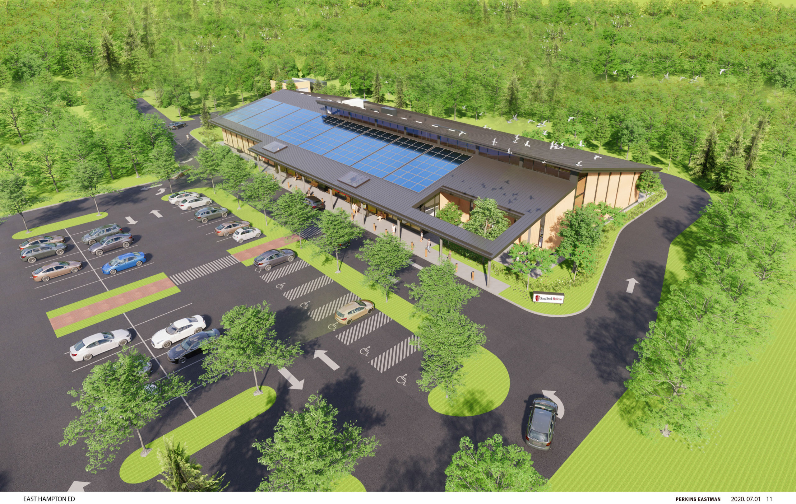A rendering of the planned new Stony Brook Southampton Hospital satellite emergency room facility in East Hampton, which officials say will commence construction this winter.