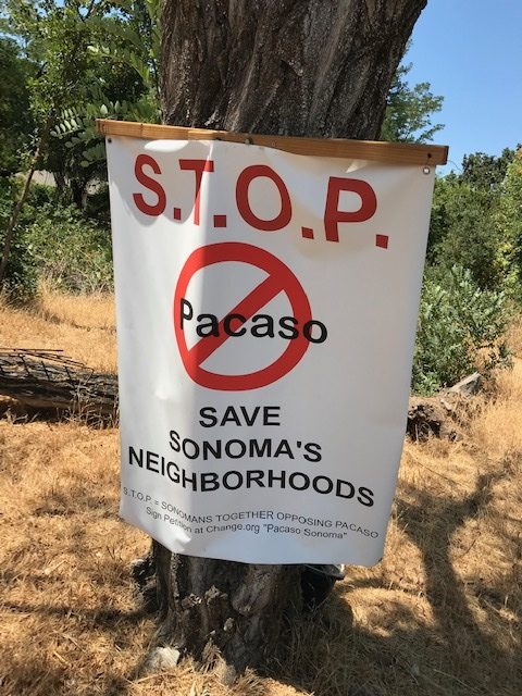 One of the posters on Sonoma's Old Winery Court protesting Pacaso.