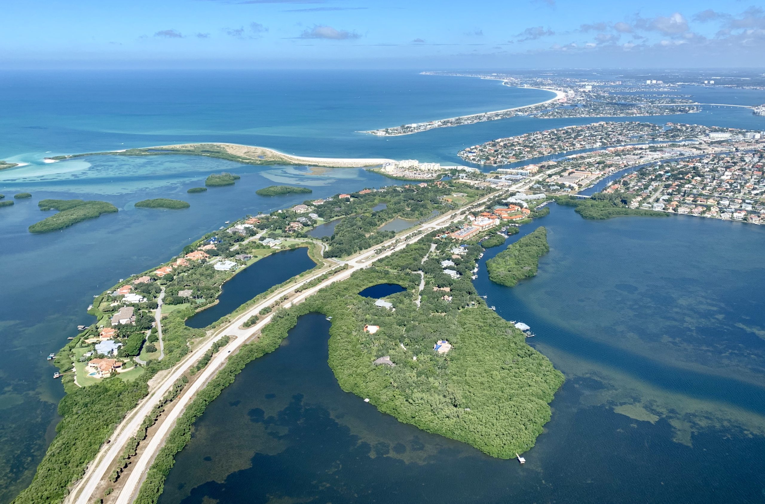 An aerial view of homes close to the water in Pinellas County, Florida.