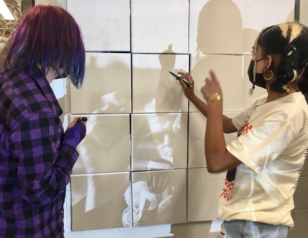 East Hampton students at work on their MLK portrait.