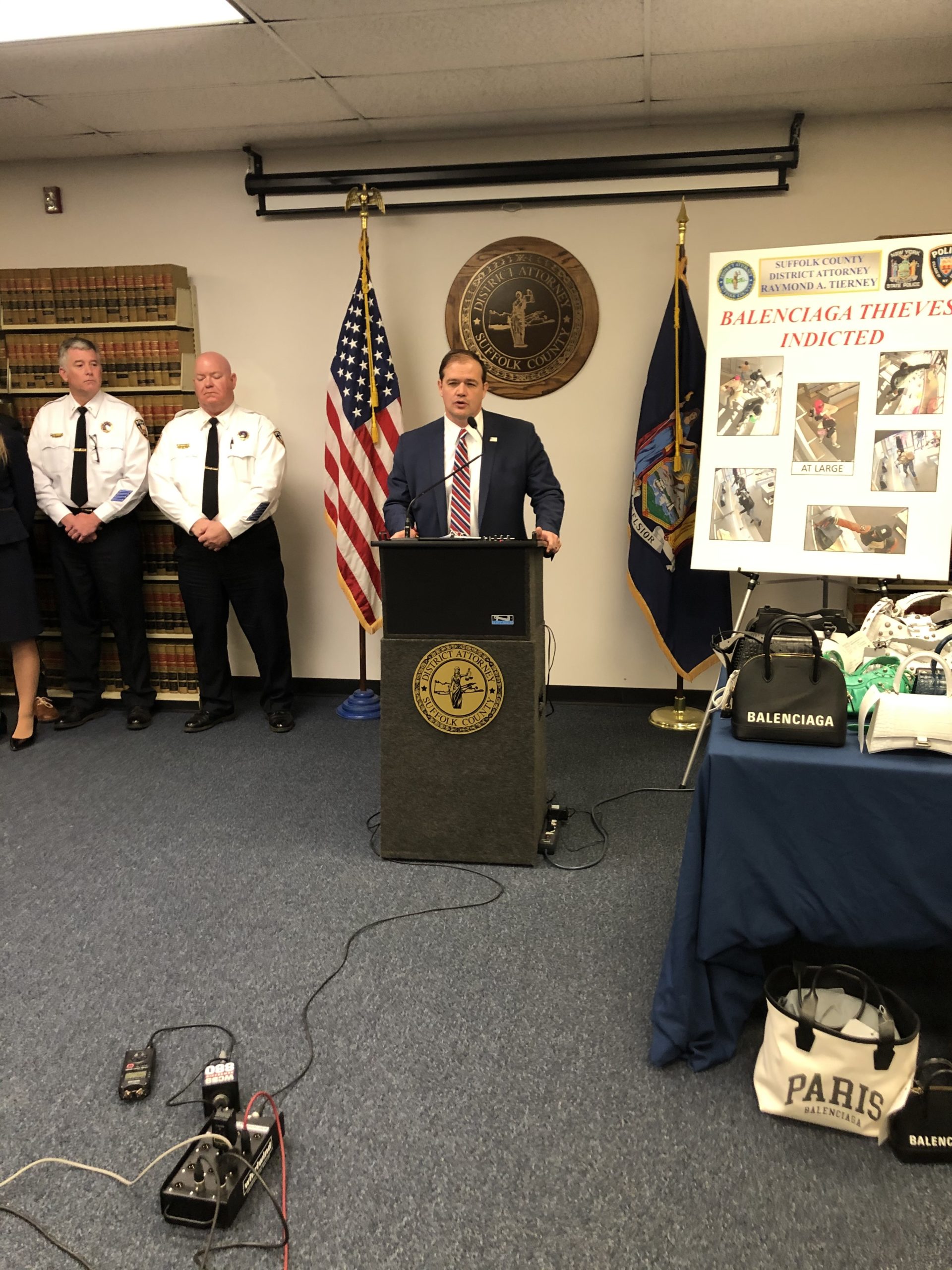 Suffolk County District Attorney Ray Tierney held a press conference Wednesday following the indictments of the suspects in last weeks snatch and grab purse thefts. T.E. McMorrow