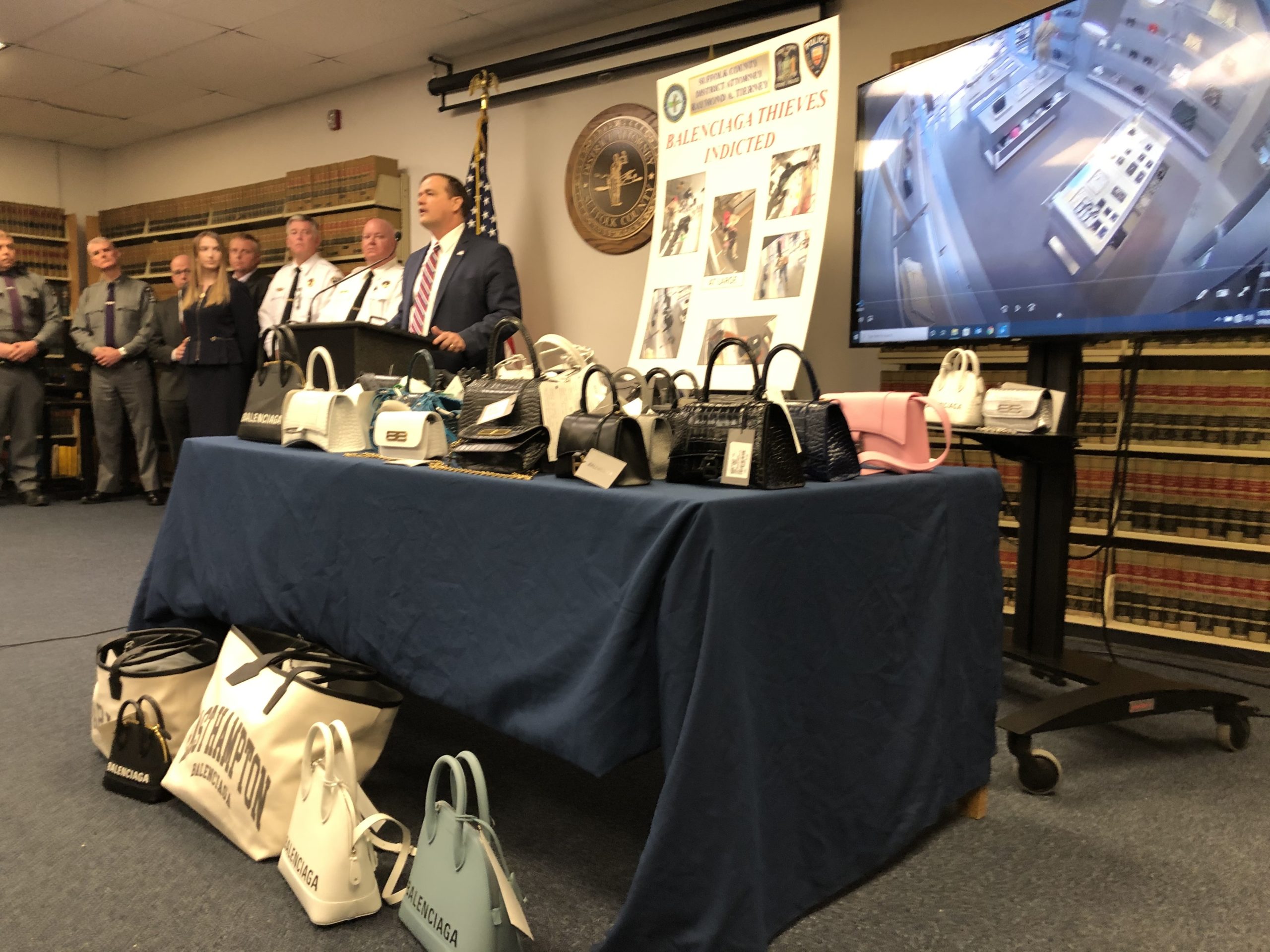 Suffolk County District Attorney Ray Tierney held a press conference Wednesday following the indictments of the suspects in last weeks snatch and grab purse thefts. T.E. McMorrow