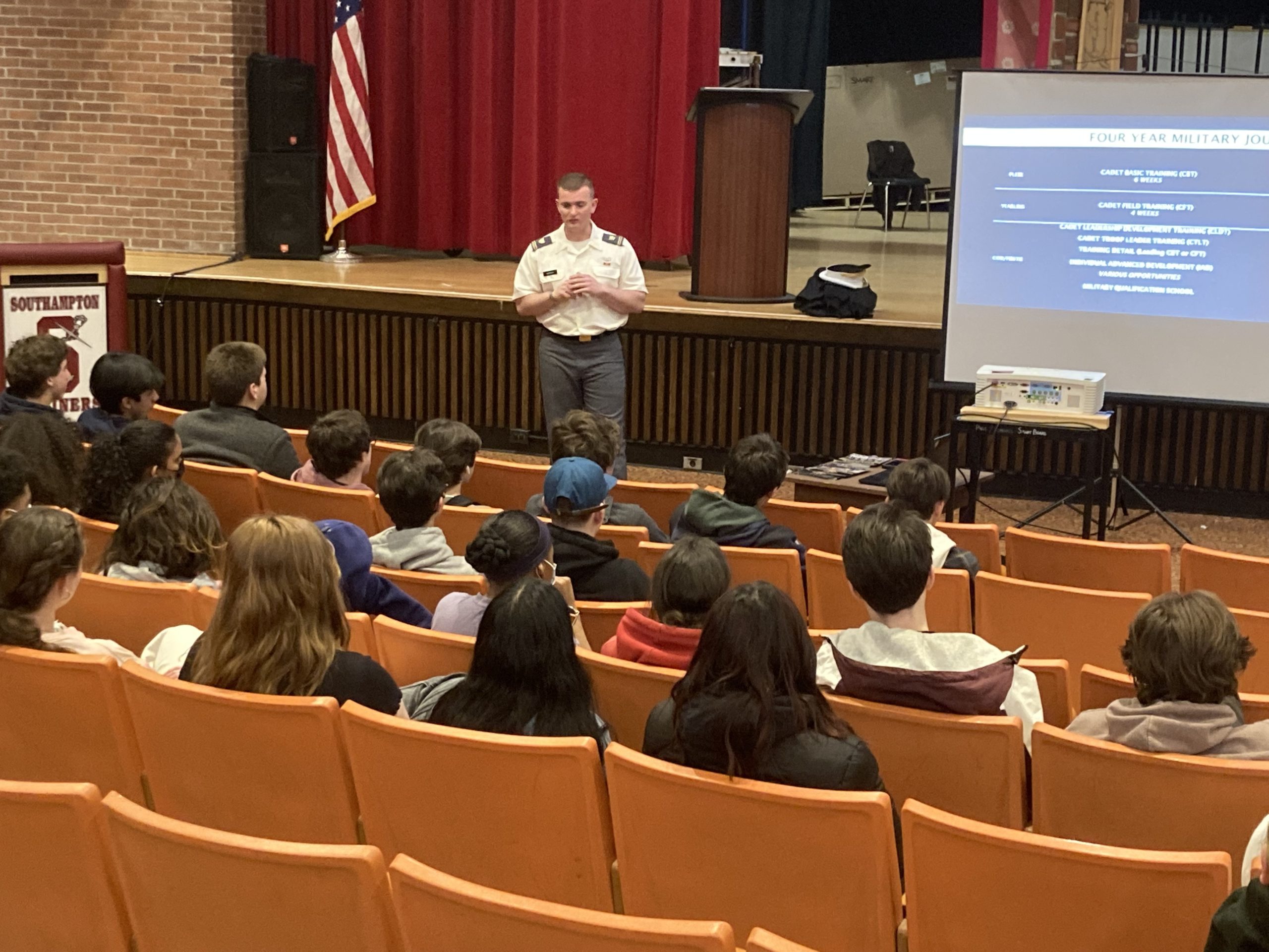 Southampton High School students recently learned more about the U.S. Military Academy West Point. During their social studies classes, they heard from and asked questions of Thomas Gabrielle, a 2019 Southampton High School graduate who is currently a junior at West Point.