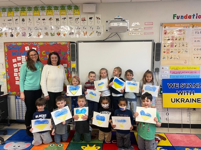 Southampton Elementary School kindergartners  decorated donation boxes for a collection drive to help Ukraine. The drive is sponsored by the Southampton Elementary School Opening Act Rotary Club in collaboration with Southampton resident and parent Natalie Massa and her nonprofit dedicated to the cause.
