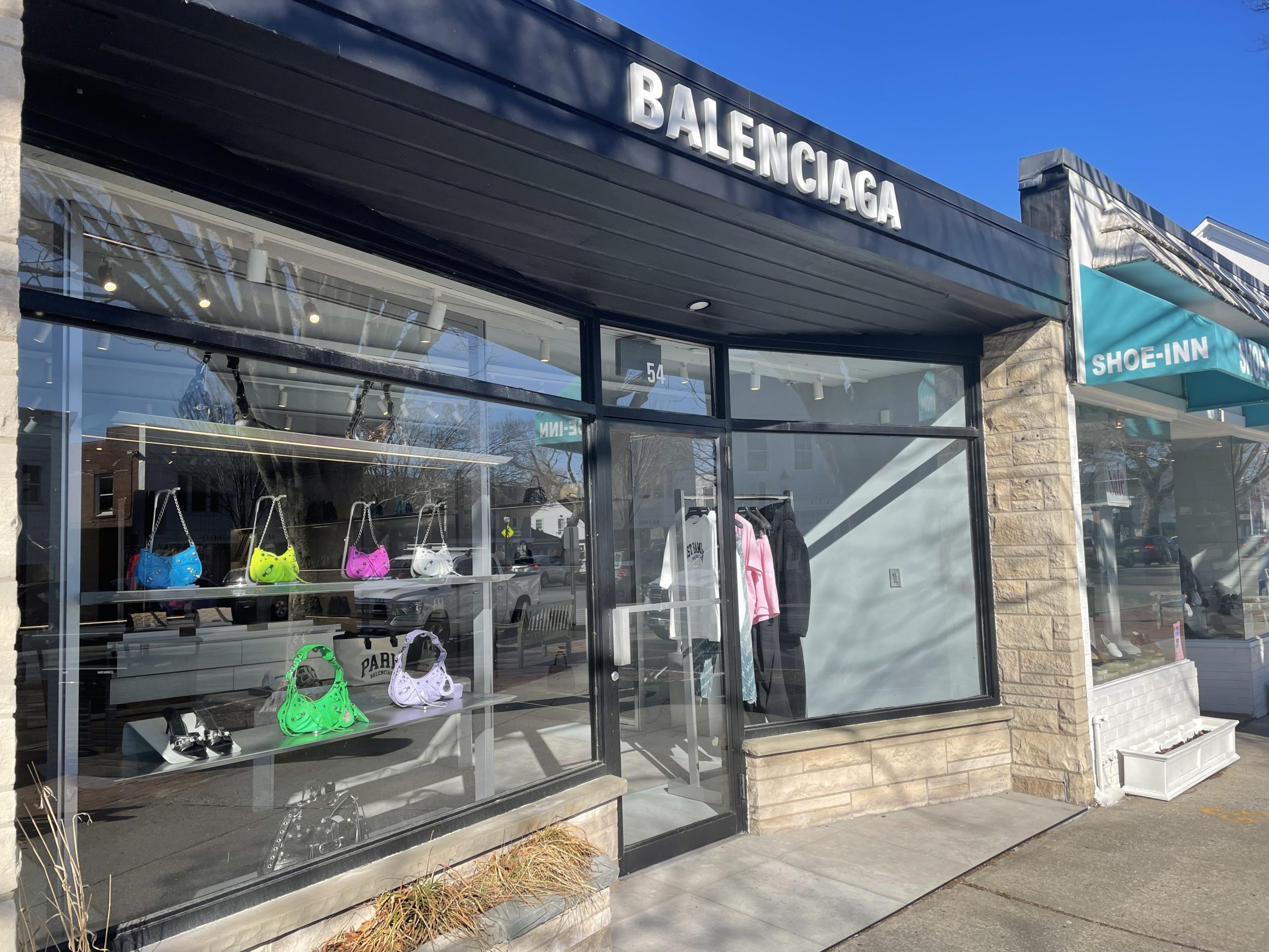 The Balenciaga store on Newtown Lane in East Hampton Village was the victim of a style of theft that has previously been common only in big cities with high-end stores. Four thieves stormed into the store on Thursday and grabbed more than $95,000 worth of handbags in less than a minute.