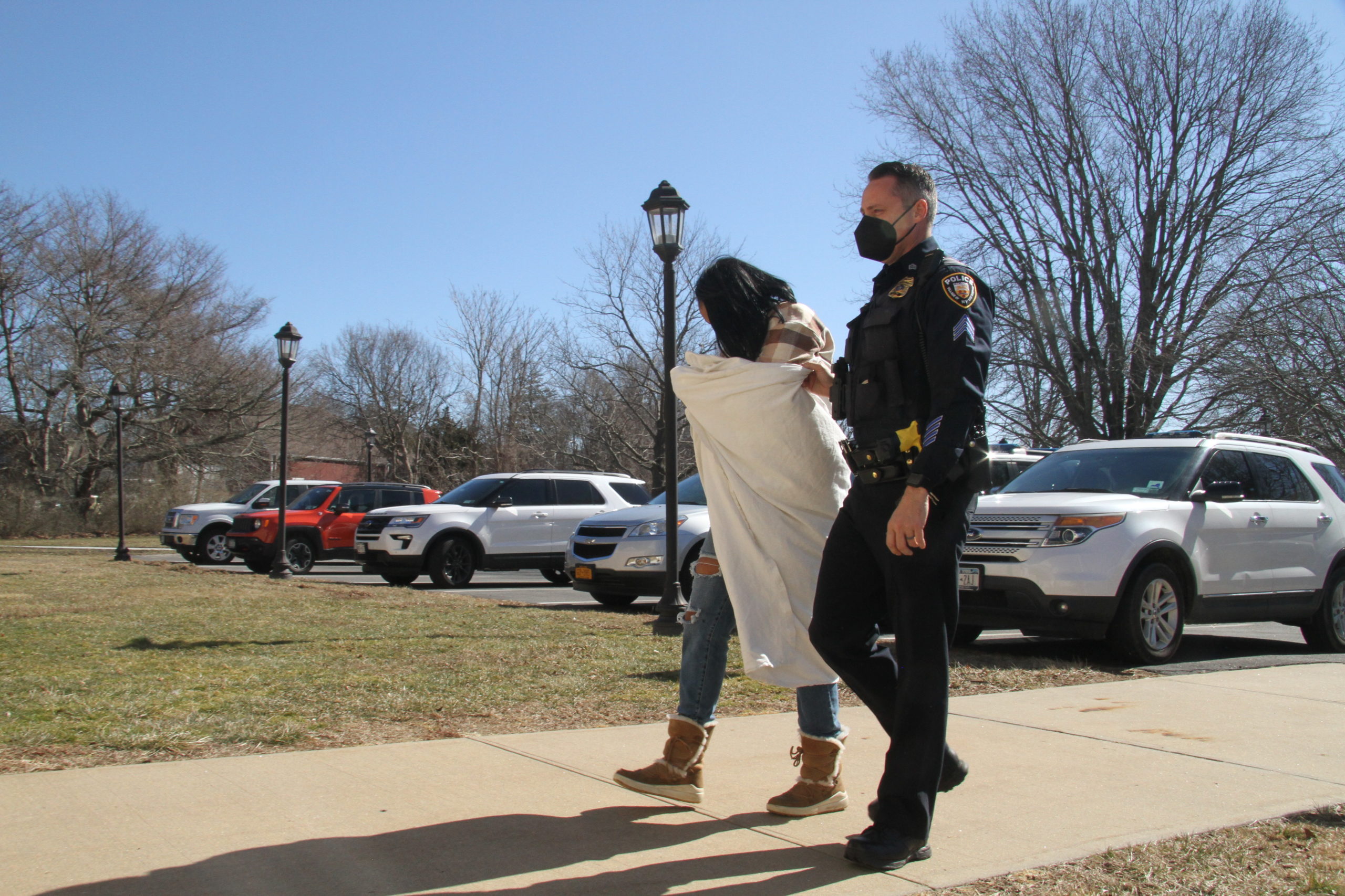 Four of the five suspects in the Balenciaga theft were arraigned in East Hampton Town Justice Court on Friday. The fifth subject, a female, escaped after the car the five were riding in suffered a flat tire near Manorville.