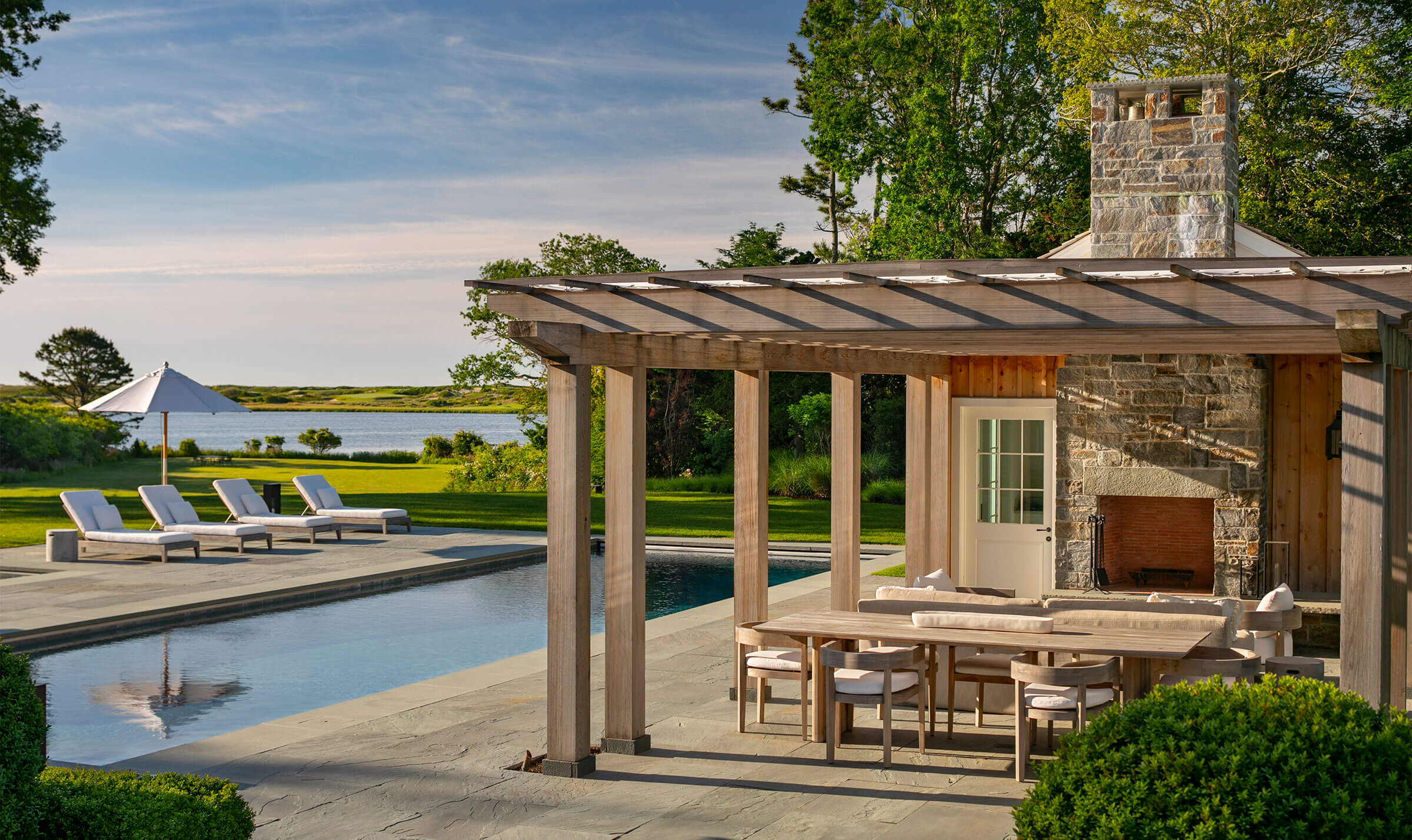 A pool house at a home on Hook Pond in East Hampton. COURTESY BUILDING DETAILS