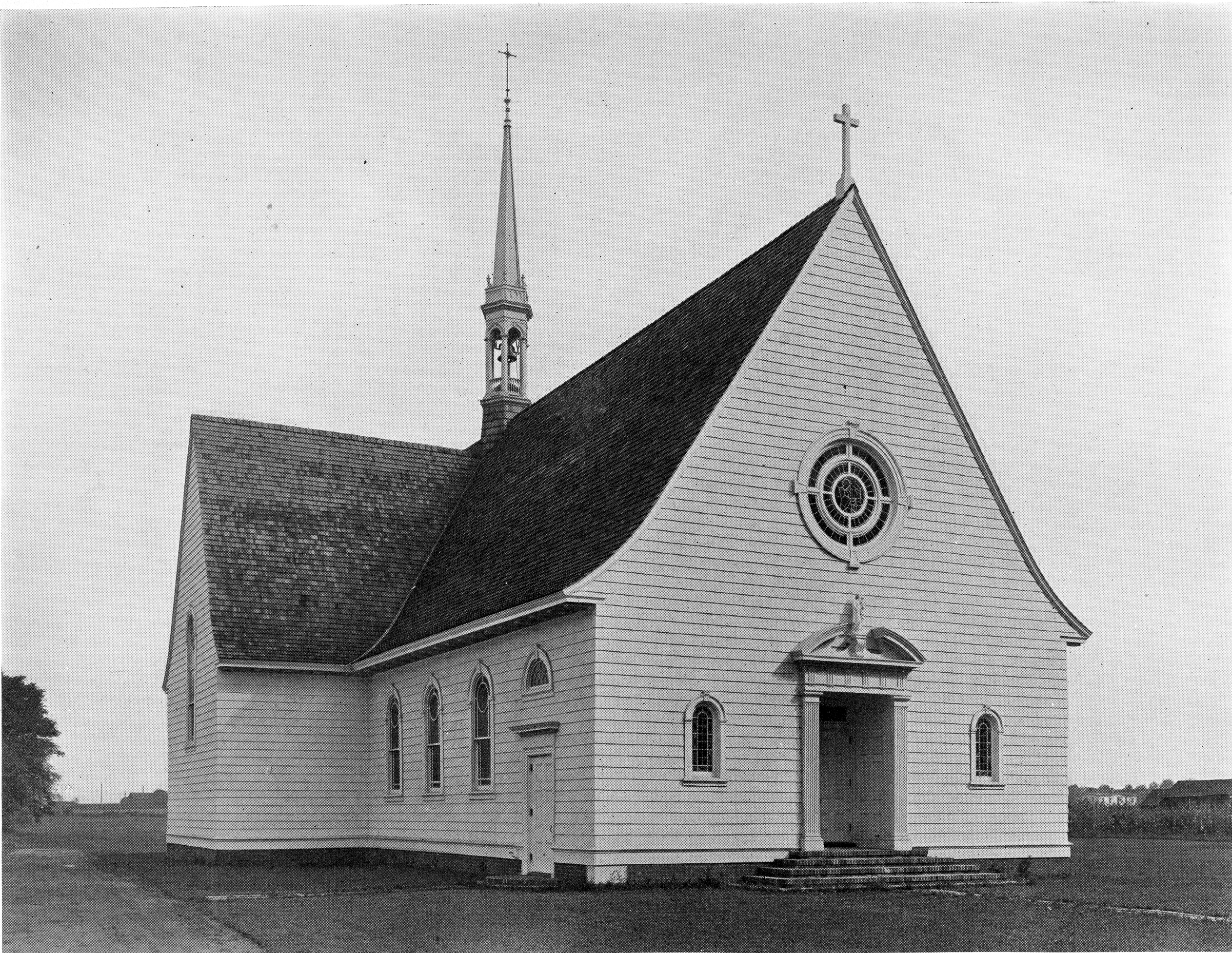 An early photograph of Queen of the Most Holy Rosary Catholic Church in Bridgehampton from The American Architect. The bell steeple was blown of the church in the 1938 hurricane. COURTESY QUEEN OF THE MOST HOLY ROSARY