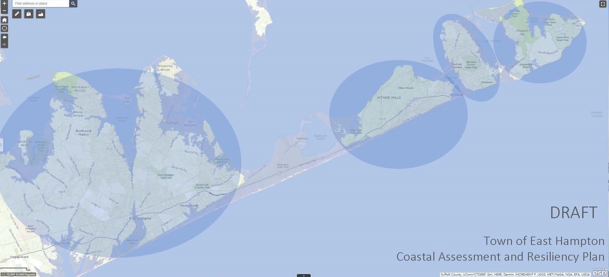 CARP map shows East Hampton Town could be split into islands if seas continue to rise, as they are projected to.