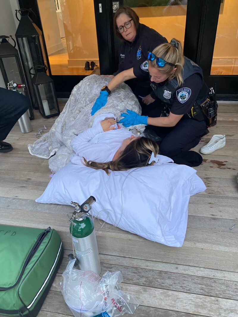 The father of newborn Isabelle Vichinsky said that East Hampton Town Police Officer Grace Peterson saved his newborn daughters life when his wife gave birth on the couple's front porch and the baby came out with the umbilical cord wrapped around her neck.