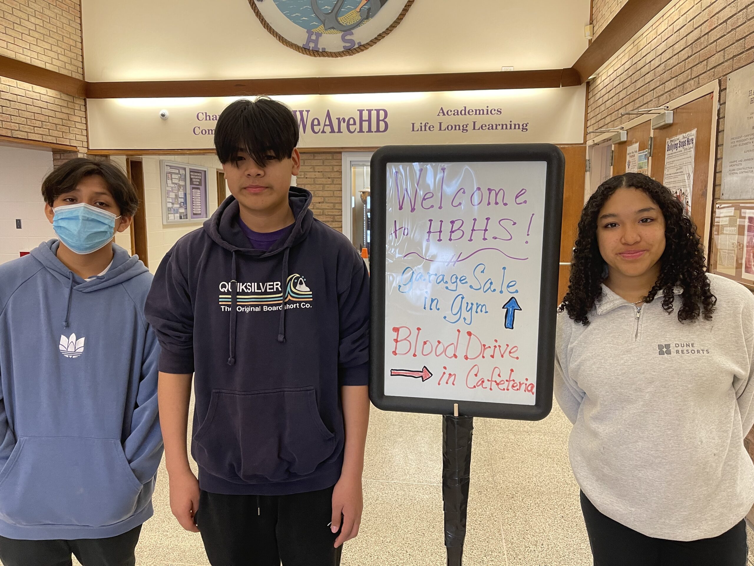 The Hampton Bays High School Key Club hosted a successful blood drive on April 9. During the event, Key Club members helped to direct donors and escort them to the canteen table. In total, 44 pints of blood were collected. COURTESY HAMPTON BAYS SCHOOL DISTRICT
