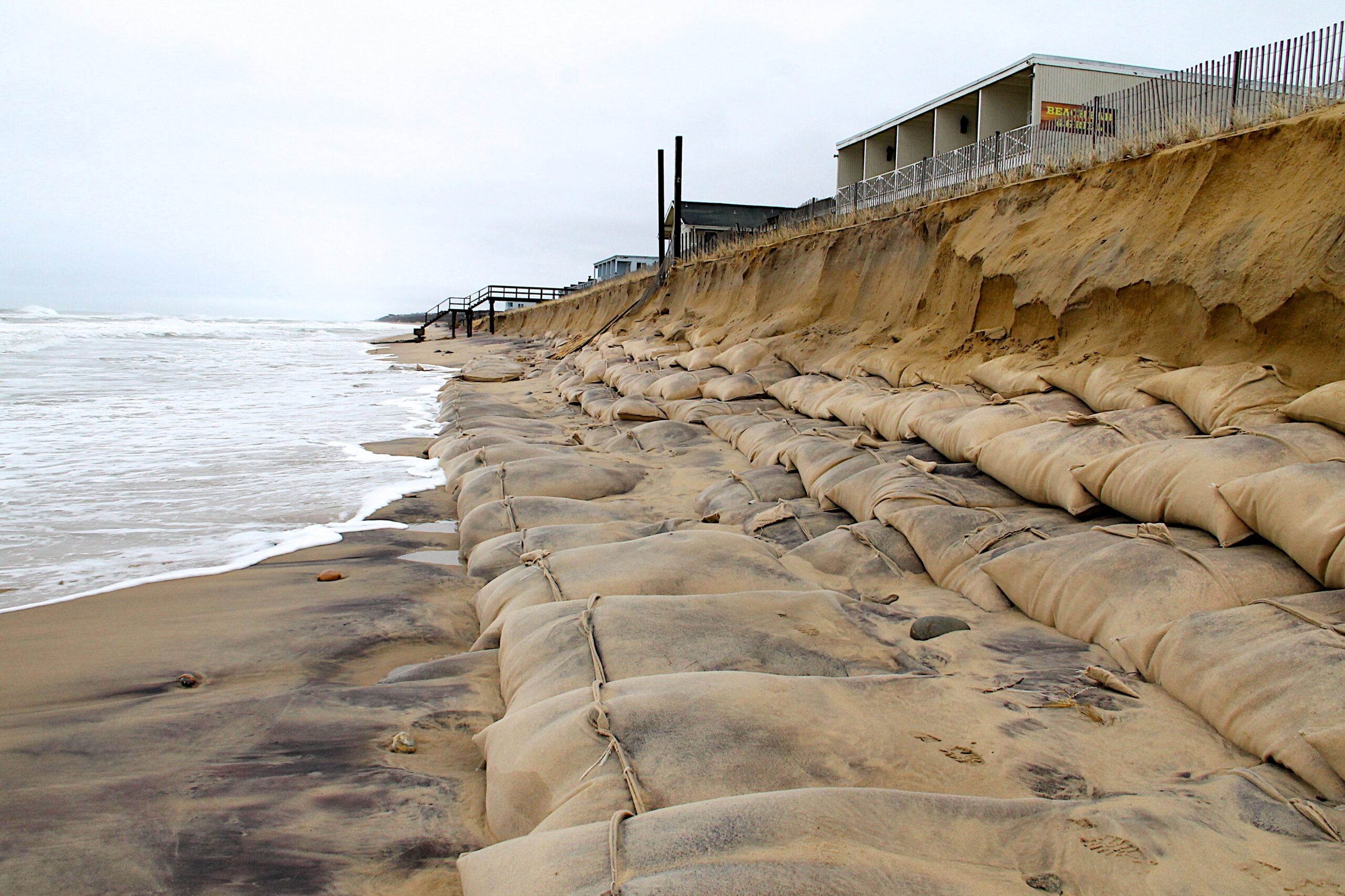 Exposed sandbags after a storm in Montauk. KYRIL BROMLEY