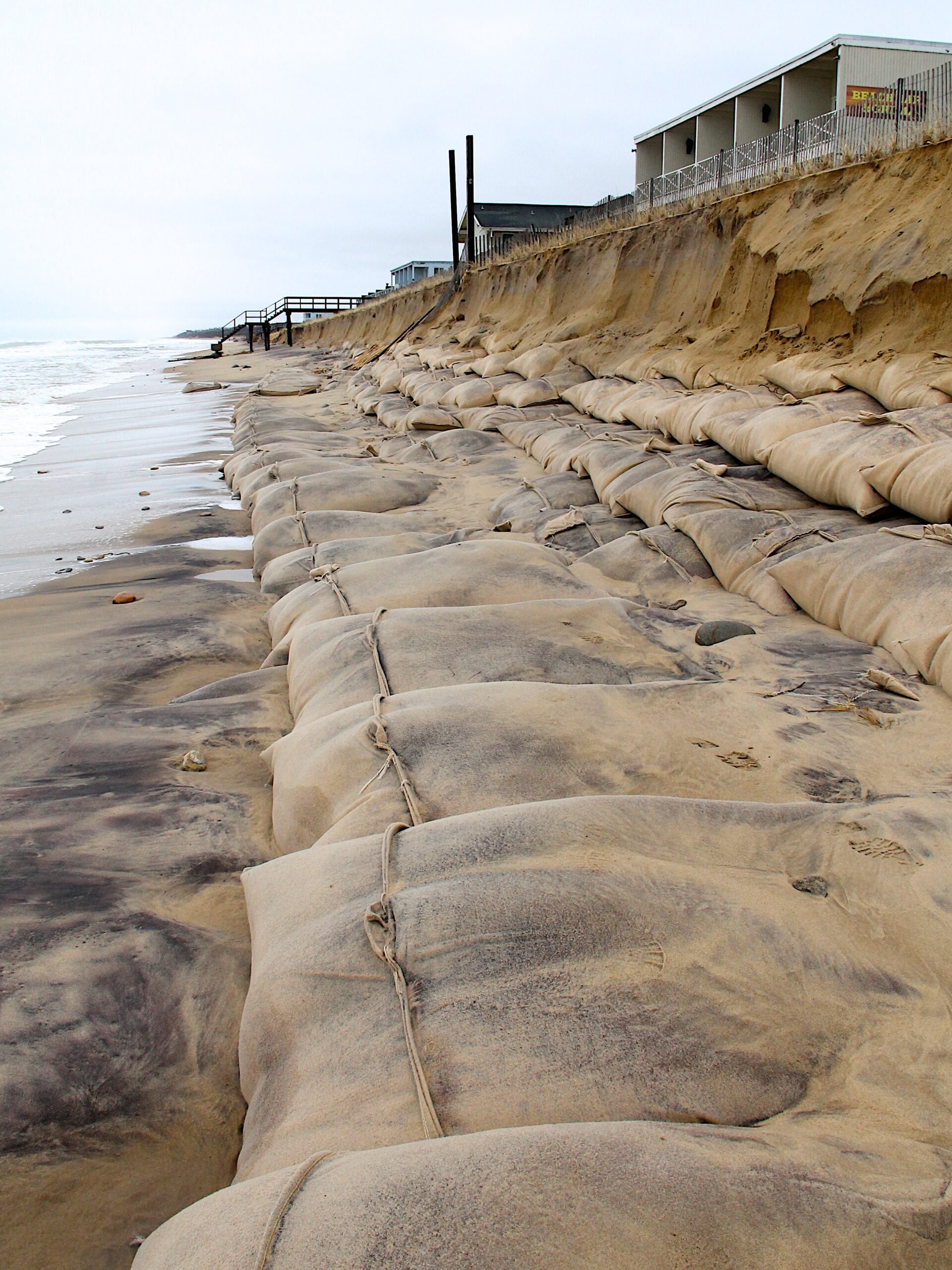 Exposed sandbags after a storm in Montauk. KYRIL BROMLEY