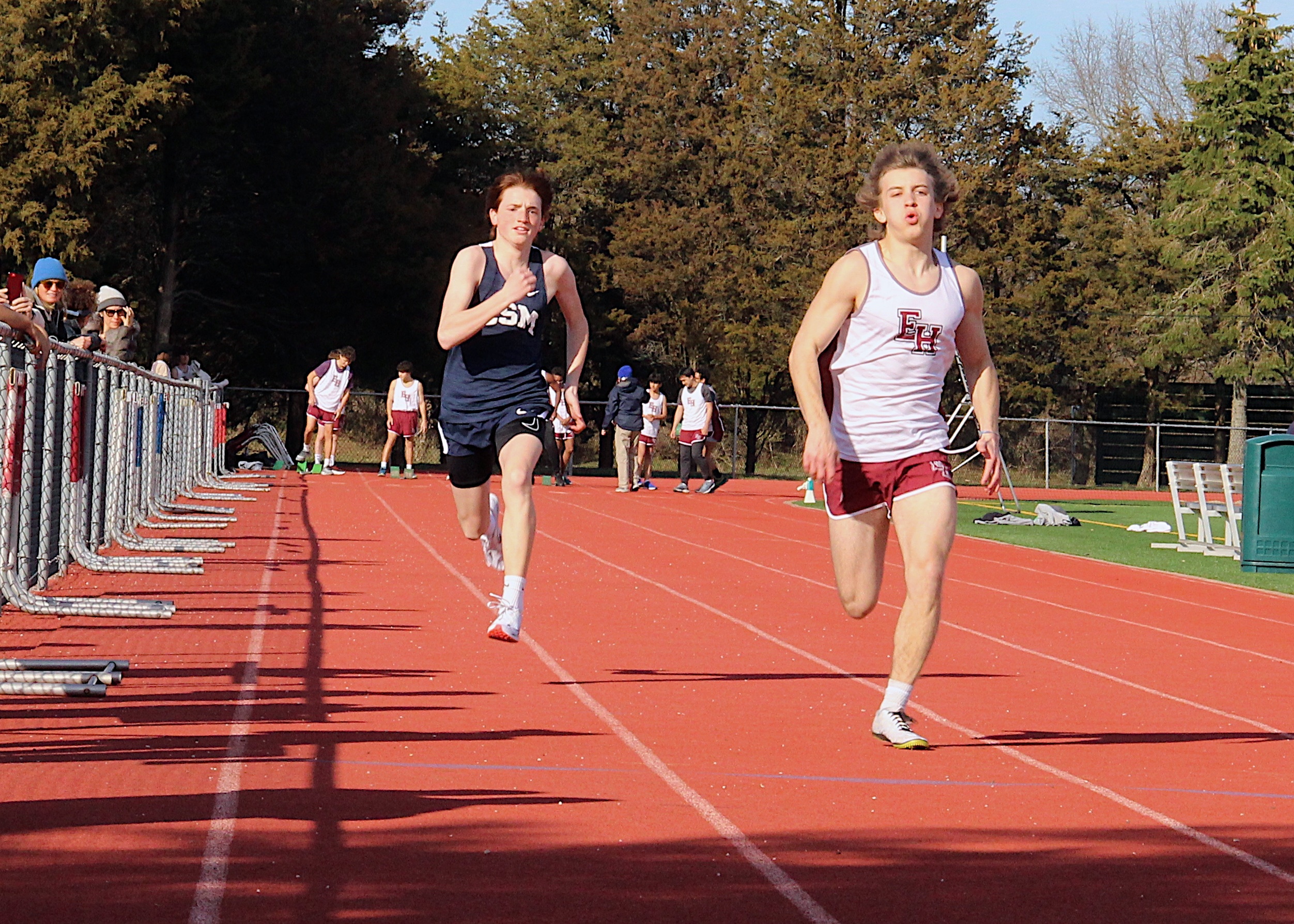 Pierson senior Jackson Bakes has the lead in a sprinting event.    KYRIL BROMLEY