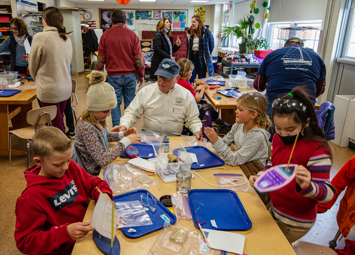 Montauk School students participating in the East End Classic Boat Society’s model boat building classes. COURTESY HUGH BROWN