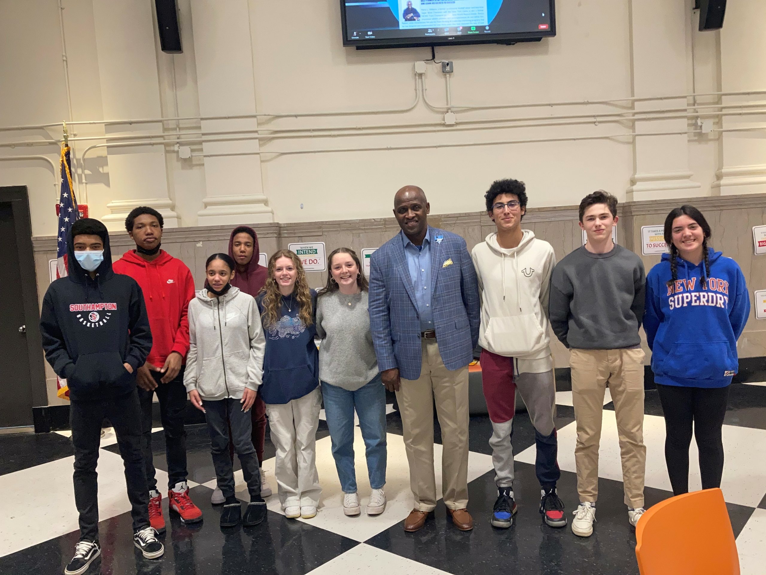 Several Southampton High School students recently attended the WVI Dolphin Foundation’s Leadership and Life Skills Mentorship Program in Brooklyn, where they heard from two-time NFL Super Bowl winner Perry Williams.