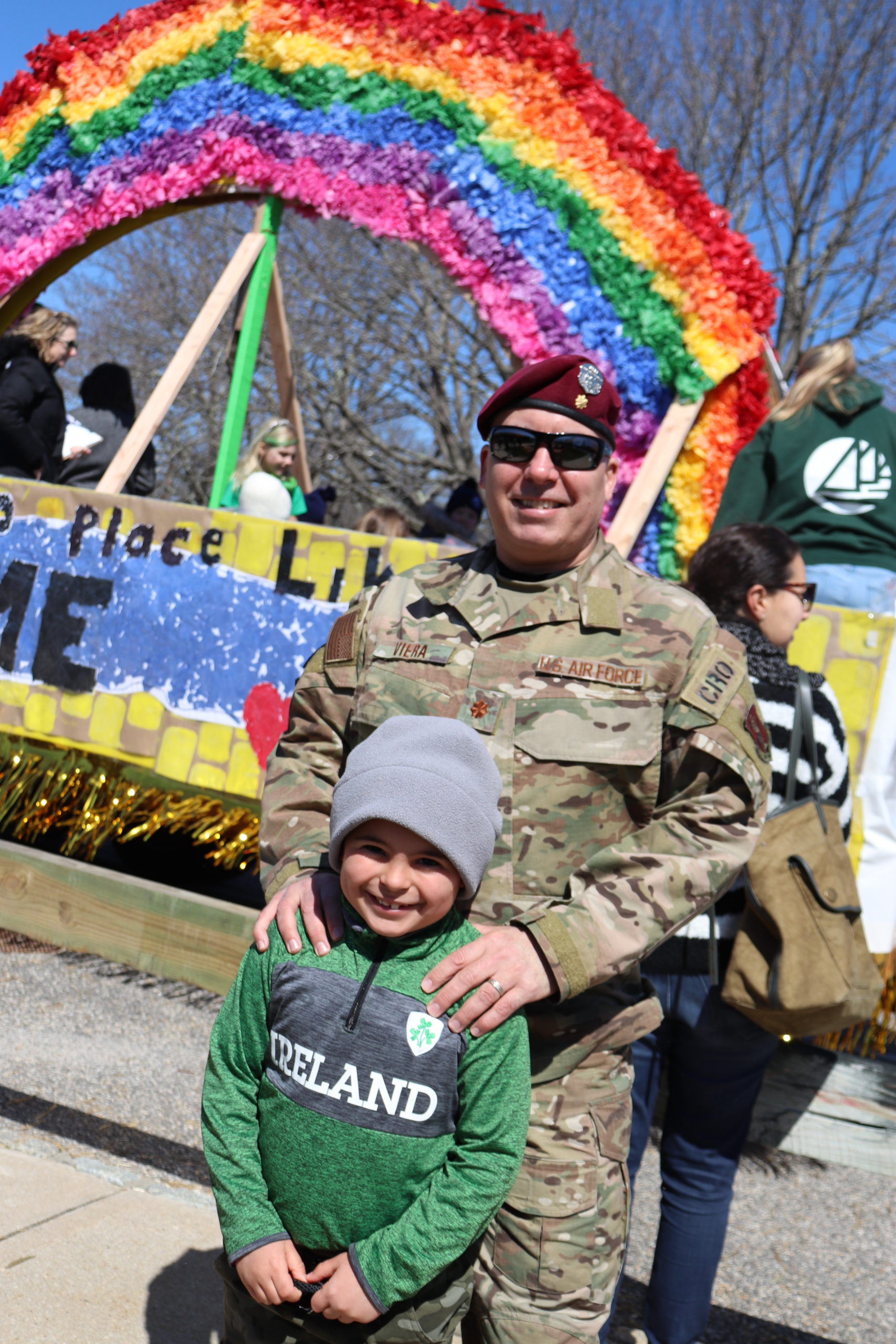 Rayno Country Day School first-grader Xavier Vier, and his dad, Marty, are ready to march in the Westhampton Beach St. Patrick's Day parade.