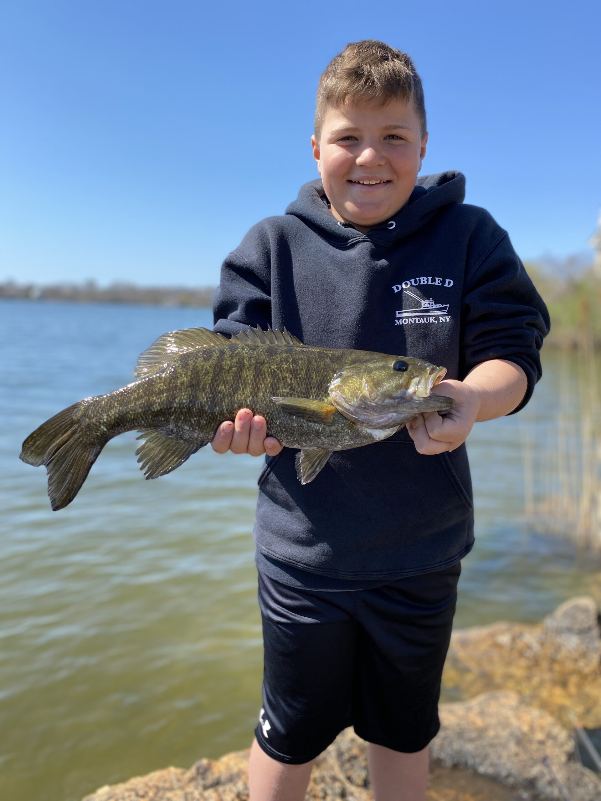 Jake Giunta pulled this trophy-sized smallmouth bass out of the local freshwater recently while fishing with his dad, Capt. Dan Giunta of the Montauk charter boat Double D. 
