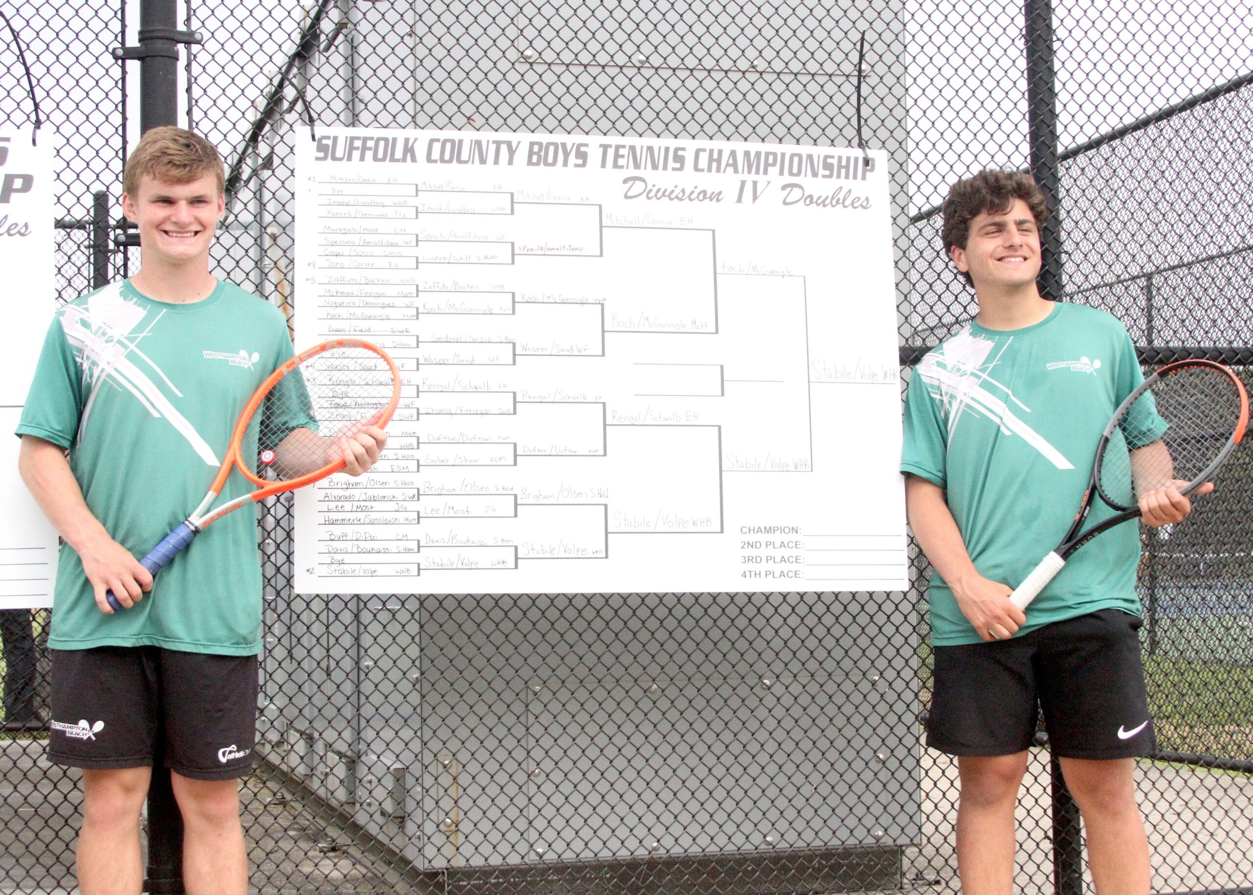 Westhampton Beach junior Bobby Stabile and senior Sandro Volpe placed first in the Division IV doubles tournament. DESIRÉE KEEGAN