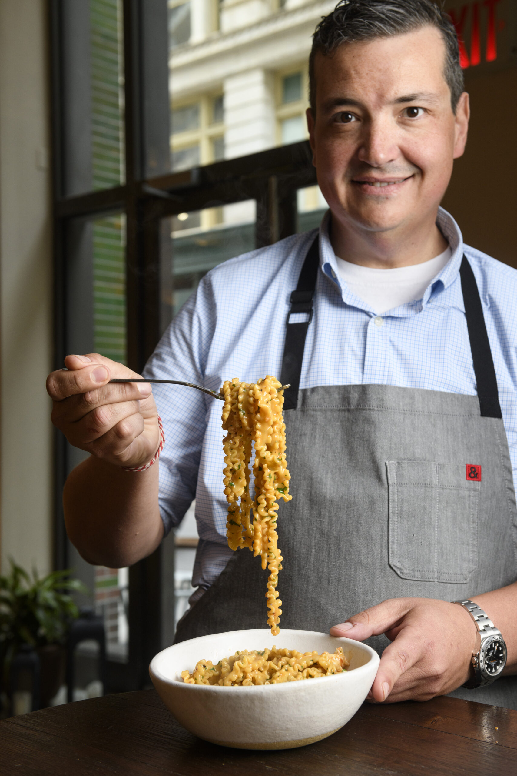 Astro’s Pizza chef and owner PJ Calapa at his restaurant Scampi in New York City.  EVAN SUNG PHOTOGRAPHY