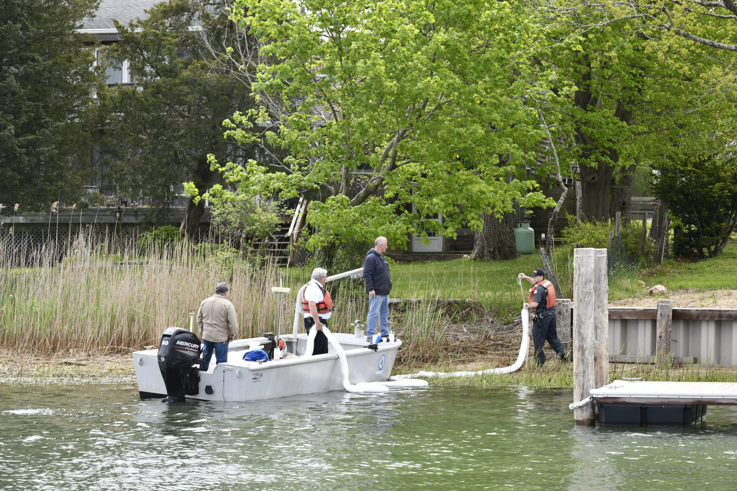 A capsized boat spilled diesel fuel into North Sea Harbor on Friday morning. 