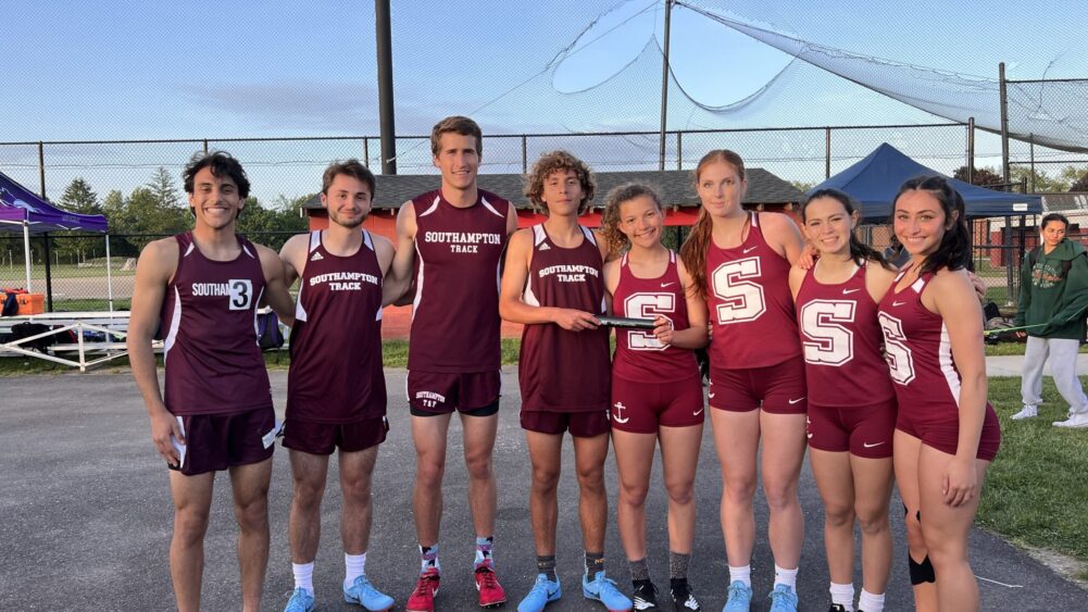 The girls 4x100 and boys 4x400 meter relay teams won county Class C titles at the championship meet last week. They are, from left, Harrison Gavalas, Evan Simioni, Billy Malone, Saintino Arnold, Gabriella Arnold, Carli Cameron, Sophia Oliveri, and Kyla Cerullo. MICHELLE MALONE