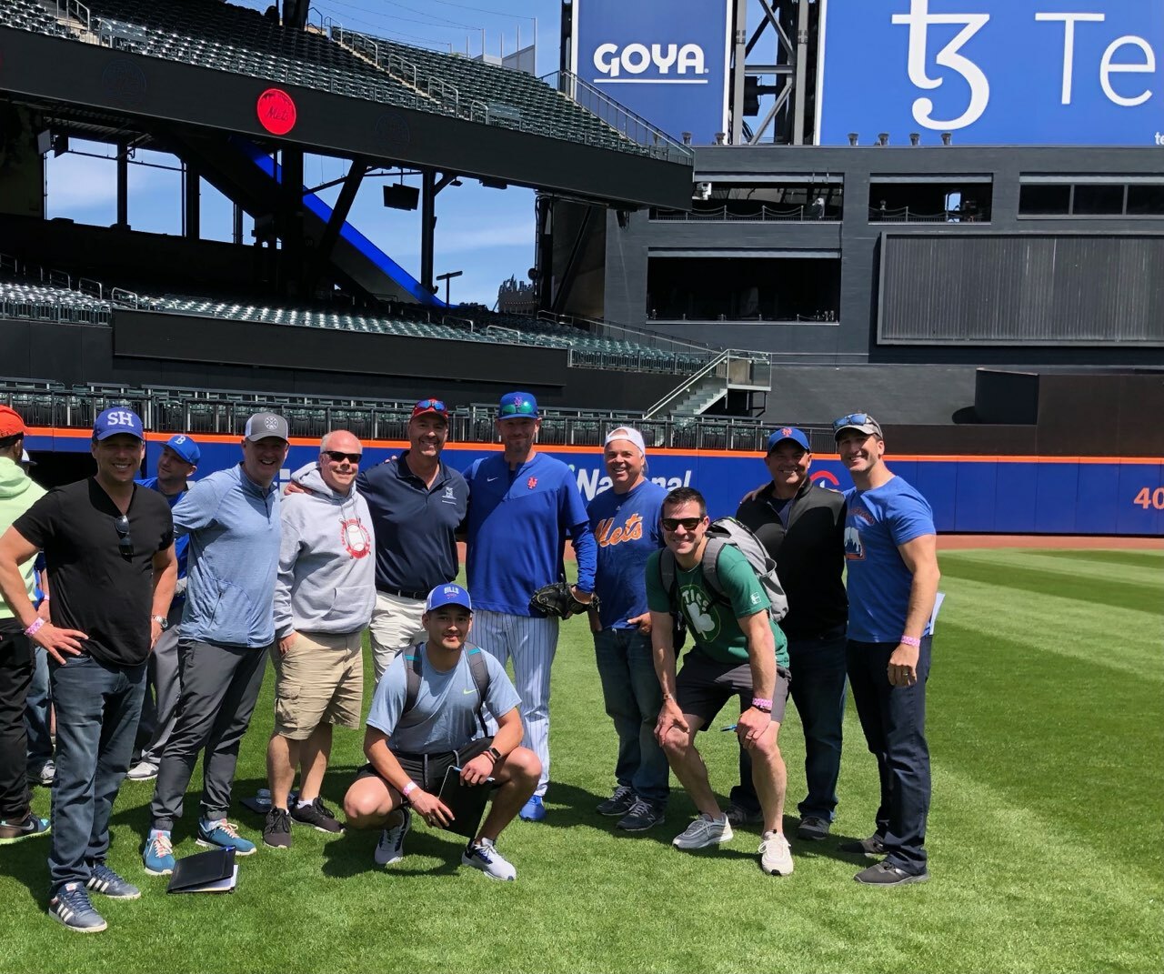 Members of the Sag Harbor/Bridgehampton Little League with New York Mets pitching coach Jeremy Hefner at the Future Stars program at Citi Field on Sunday.