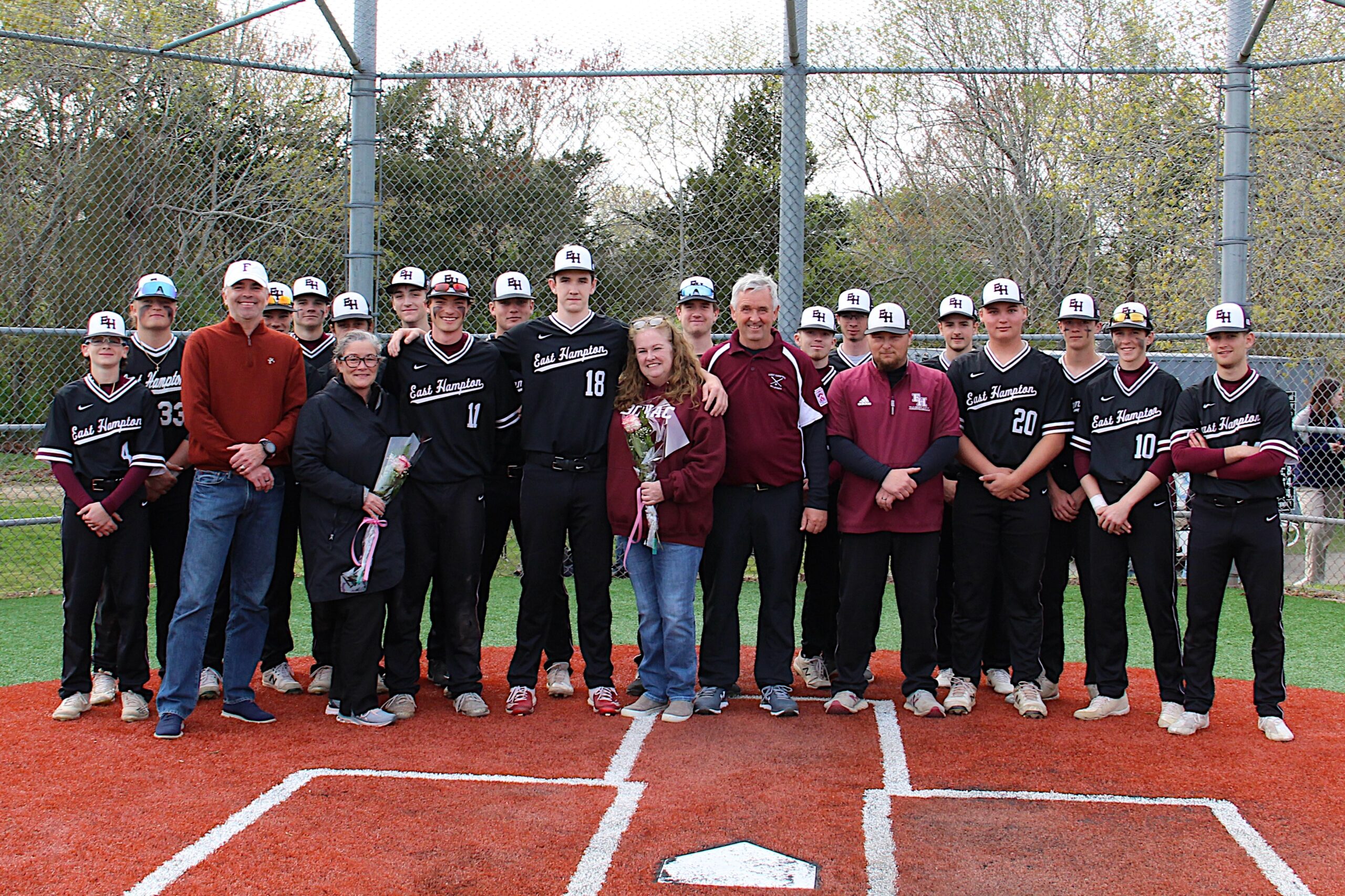 The East Hampton baseball team honored its two seniors, Colin Ruddy and Avery Siska, in their final home game on May 11.   KYRIL BROMLEY