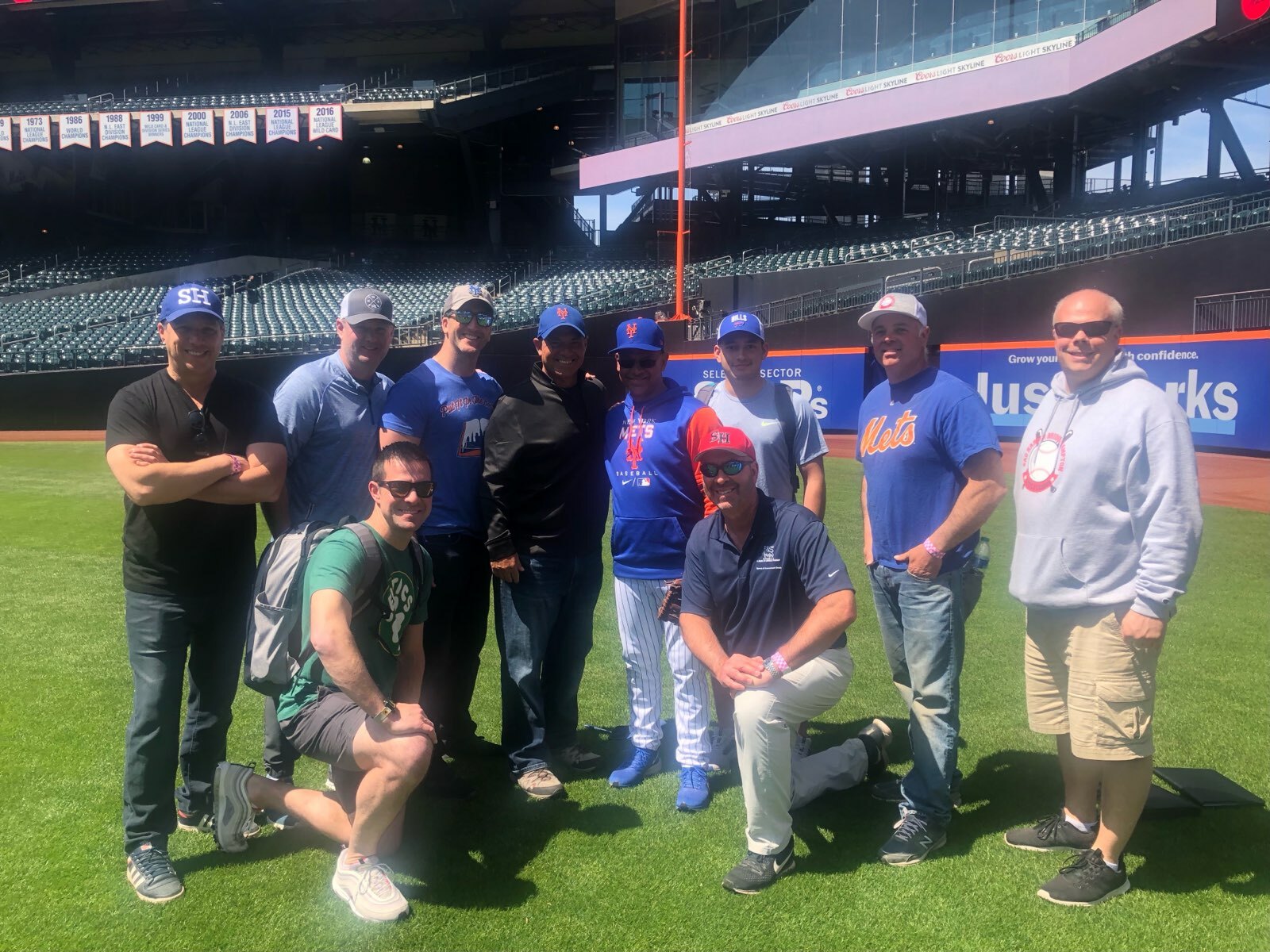 Members of the Sag Harbor/Bridgehampton Little League with New York Mets third base coach Joey Cora at the Future Stars program at Citi Field on Sunday.