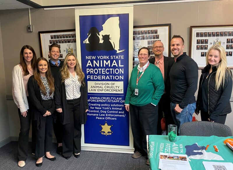 Members of BEAST at a recent training at the New York State Police Academy. Left to right: ADAs Ashley Stapleton, Raquel Tisi, Kendall Walsh and Lauren Michalski; Libby Post, executive director of the New York State Animal Protection Federation; Bill Keltzer, ASPCA legislative director; Jed Painter, BEAST Unit Chief and SCDA General Counsel; and Suffolk County Police Detective Liz Tomlin.