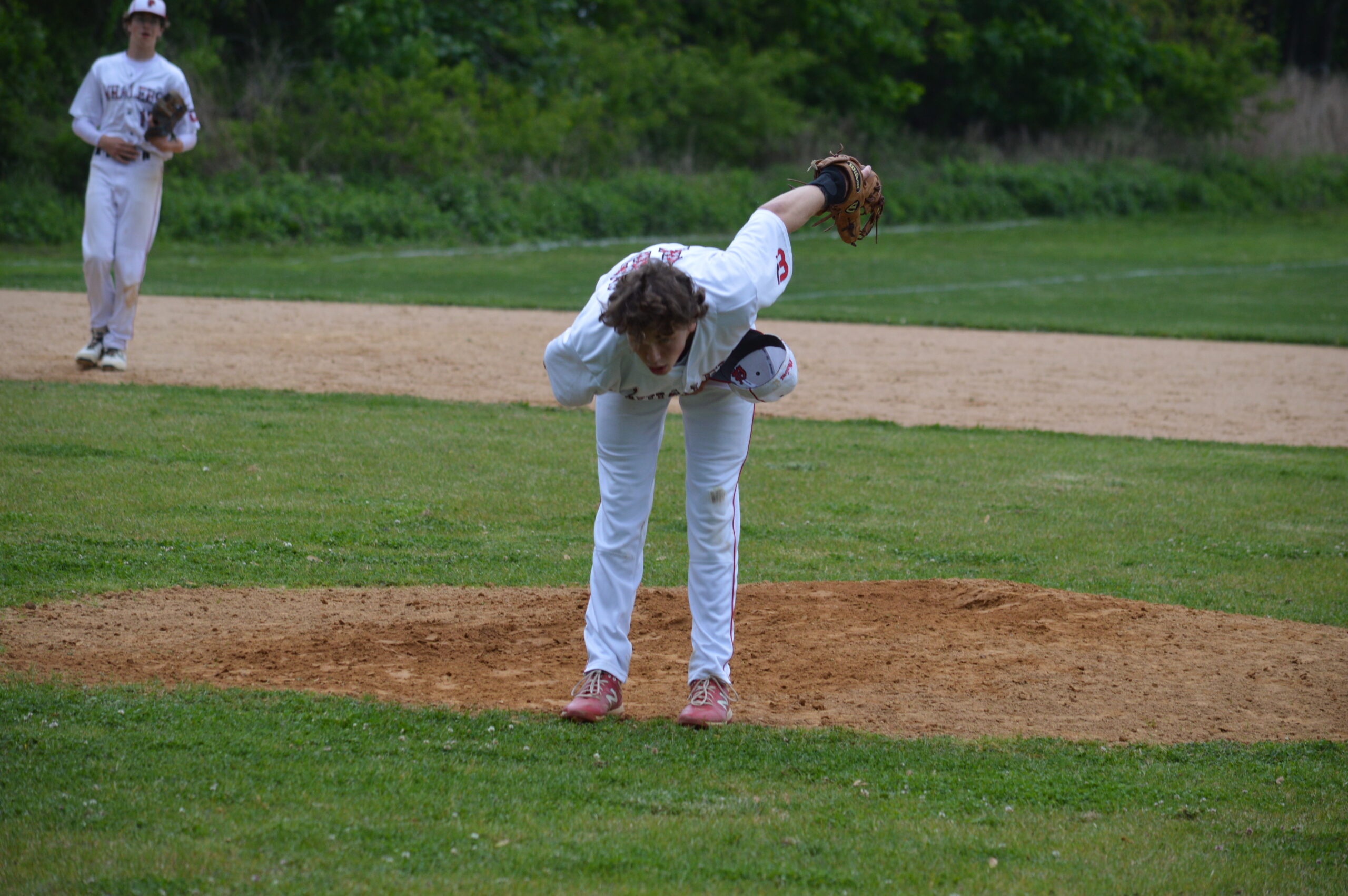 Pierson senior Dan Labrozzi takes a bow after his complete-game 5-1 victory over Southold on Friday.    GAVIN MENU