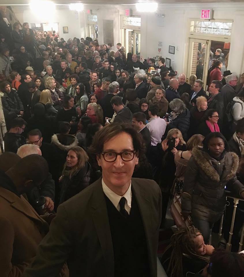 Playwright Stan Zimmerman in the lobby of Town Hall in New York City on the night of a benefit performance of 