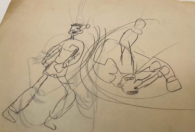 A sketch of a Popeye by Jules Feiffer when he was 7 or 8 years old.
