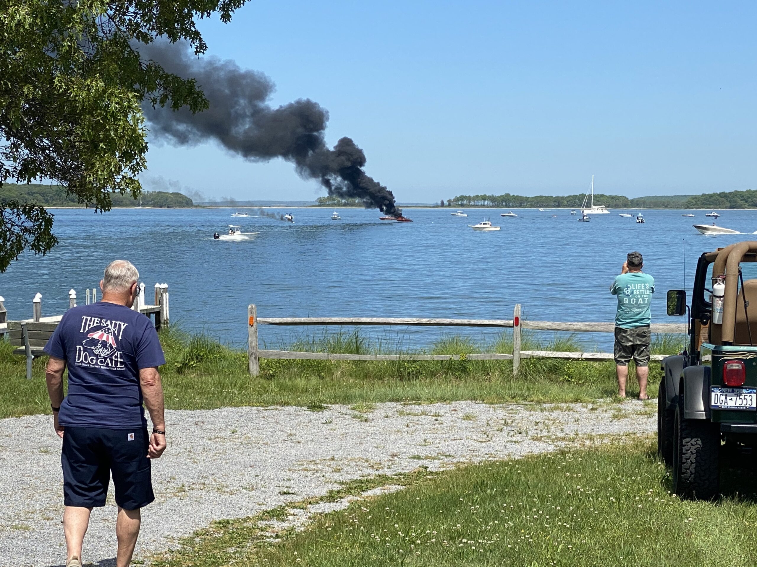 A boat caught fire and sunk off North Haven Manor on Sunday afternoon. PETER BOODY