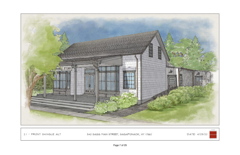 Representatives for the new owner of the Sagg Store unveiled preliminary plans for the store at a joint meeting of the various Sagaponack Village Boards last week.    FRANK GREENWALD ARCHITECT