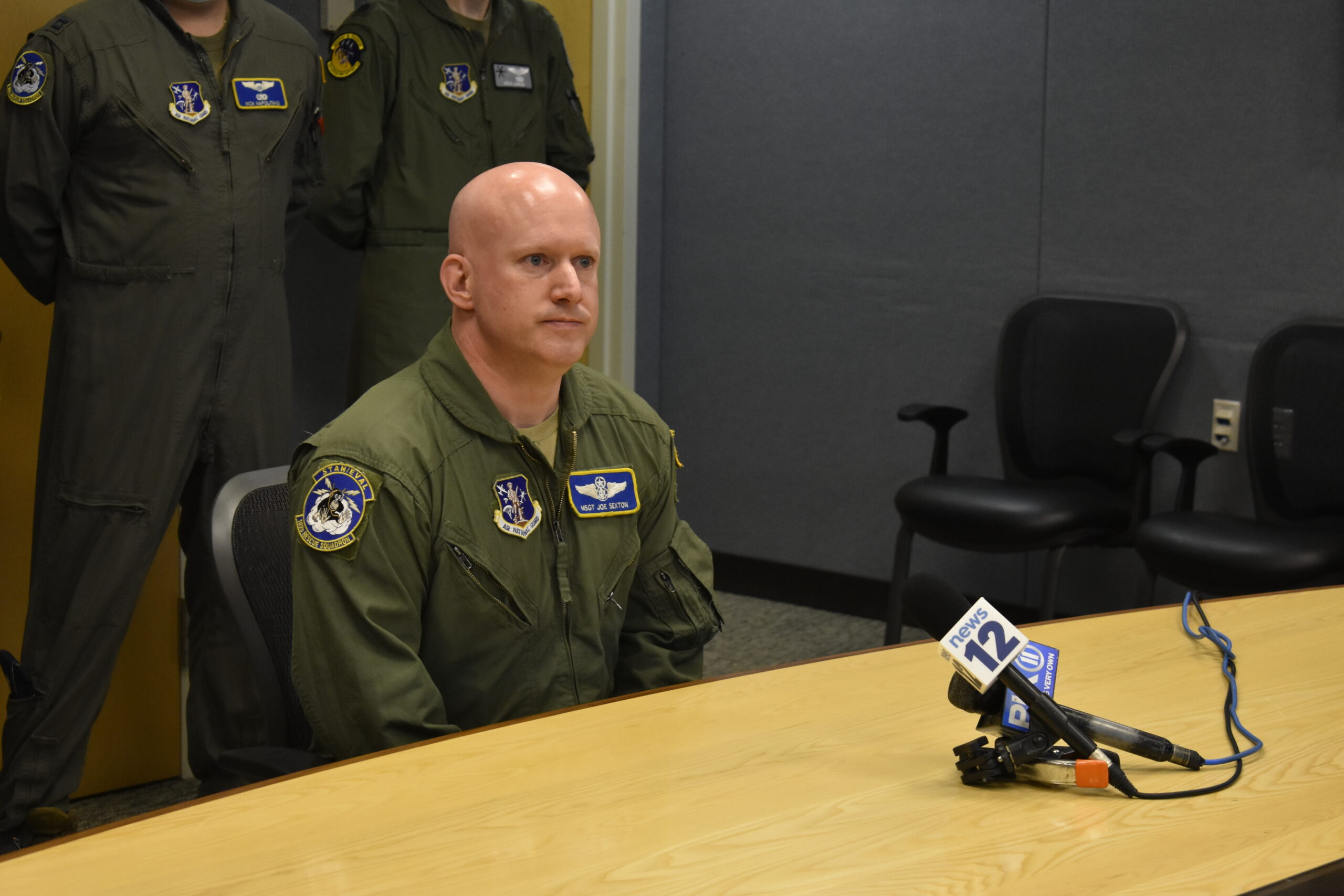 Master Sergeant Joe Sexton speaks Monday about the medical resupply mission.