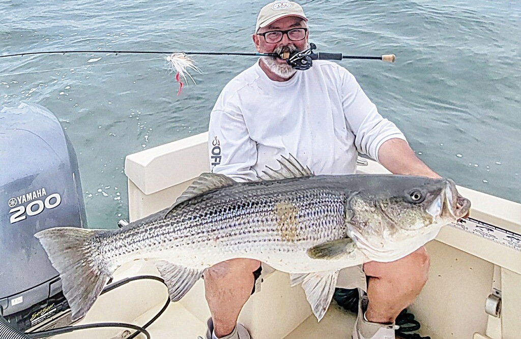 Savio Mizzi (www.fishhooker.com) landed this 50 pound striped bass on light tackle off Montauk Point last weekend.