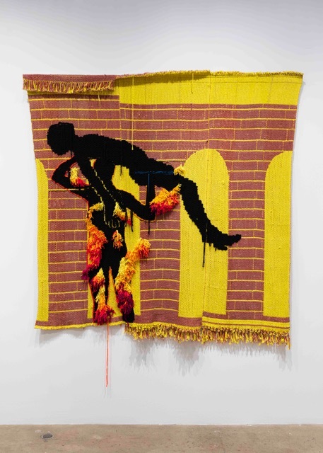 Diedrick Brackens, fire makes some dragons, 2020. Woven cotton and acrylic yarn, 85 x 74 in. © Diedrick Brackens. C/O THE ARTIST AND JACK SHAINMAN GALLERY