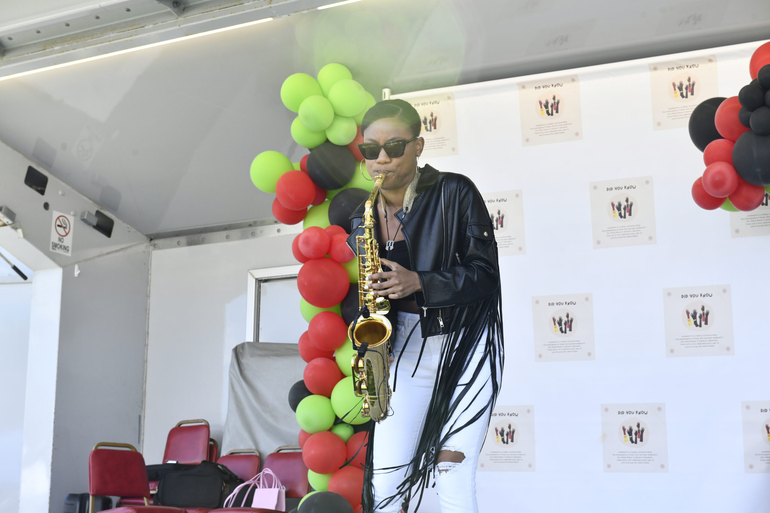 Ashley Keiko, saxophonist, composer, singer/songwriter, performs in Agawam Park in Southampton on Saturday during the annual Juneteenth celebration.    DANA SHAW